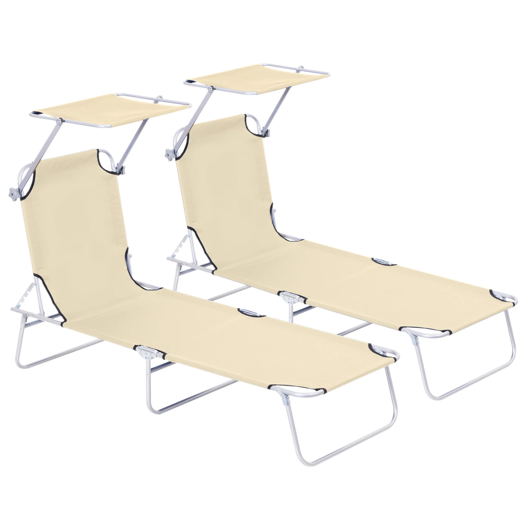 Outsunny Conjunto De 2 Tumbonas Plegables Con Toldo 187x58x36 Cm Beige