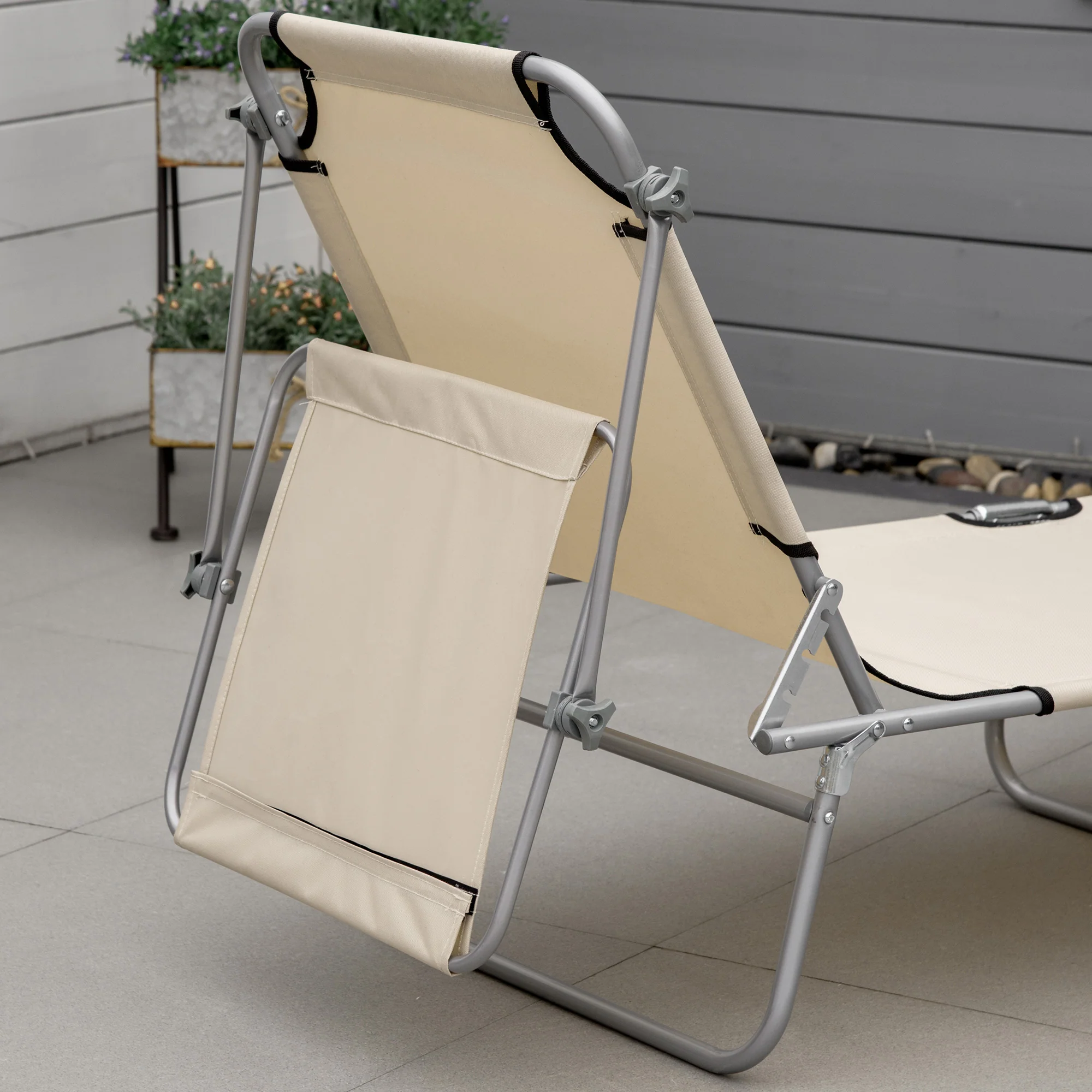 Outsunny Conjunto De 2 Tumbonas Plegables Con Toldo 187x58x36 Cm Beige - Image 4