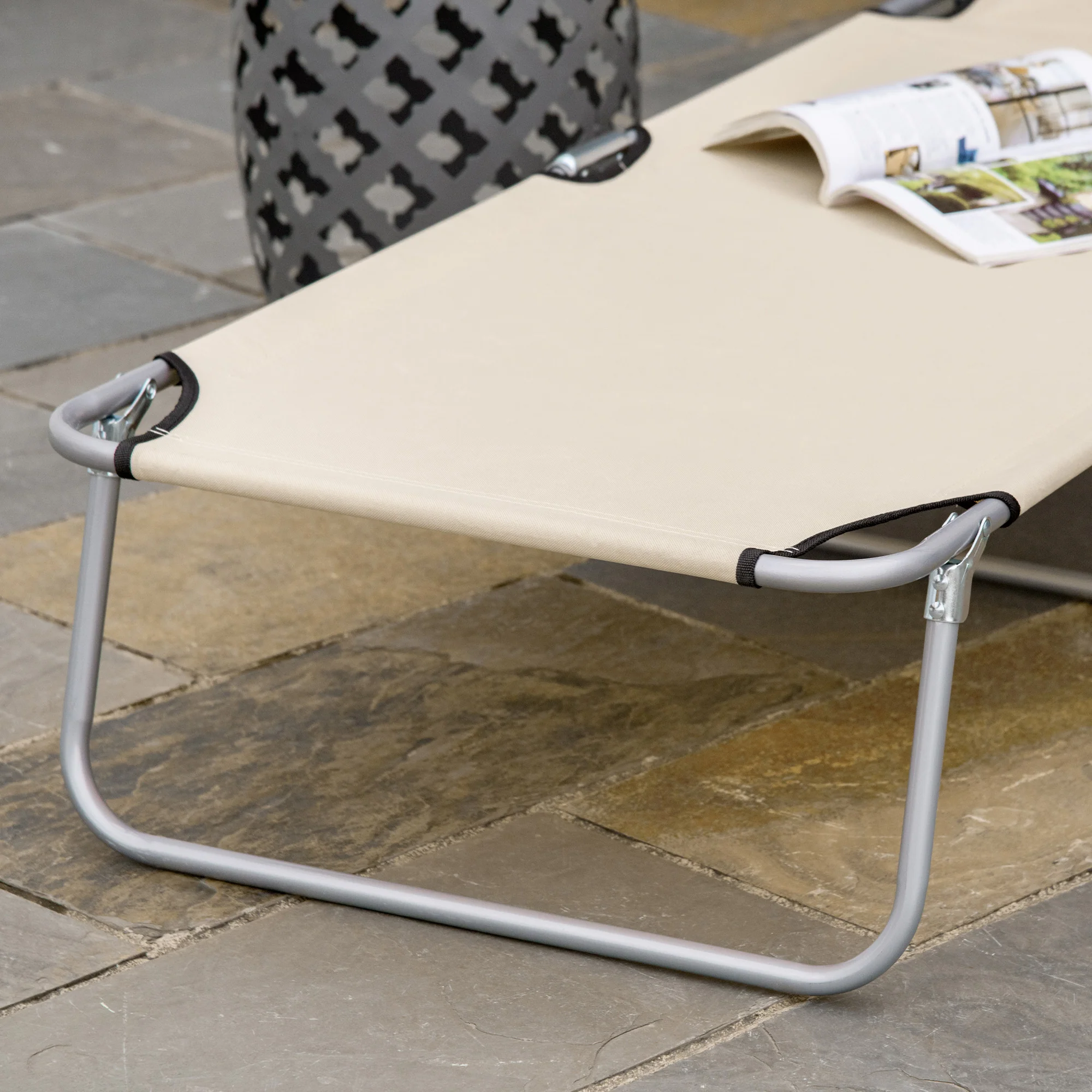 Outsunny Conjunto De 2 Tumbonas Plegables Con Toldo 187x58x36 Cm Beige - Image 5