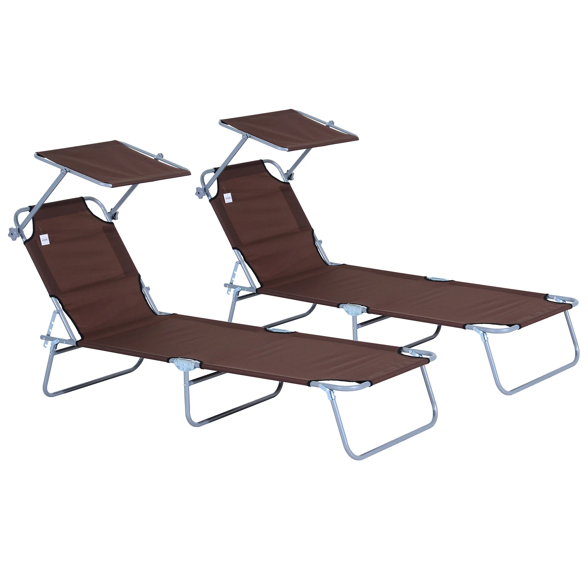 Outsunny Conjunto De 2 Tumbonas Plegables Con Toldo 187x58x36 Cm Marrón