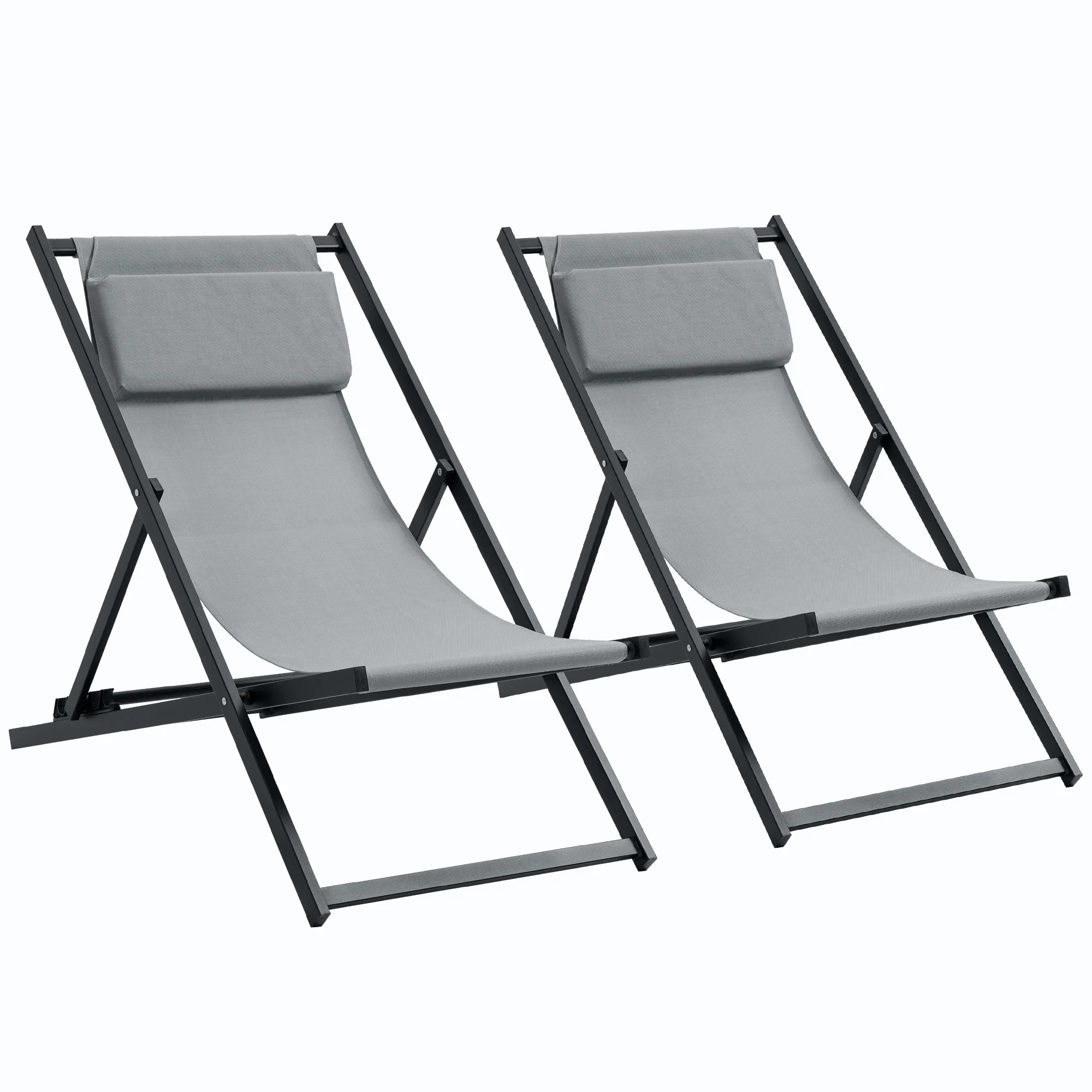 Outsunny Conjunto De 2 Tumbonas Plegables De Aluminio 58x96,5x91,5 Cm Gris