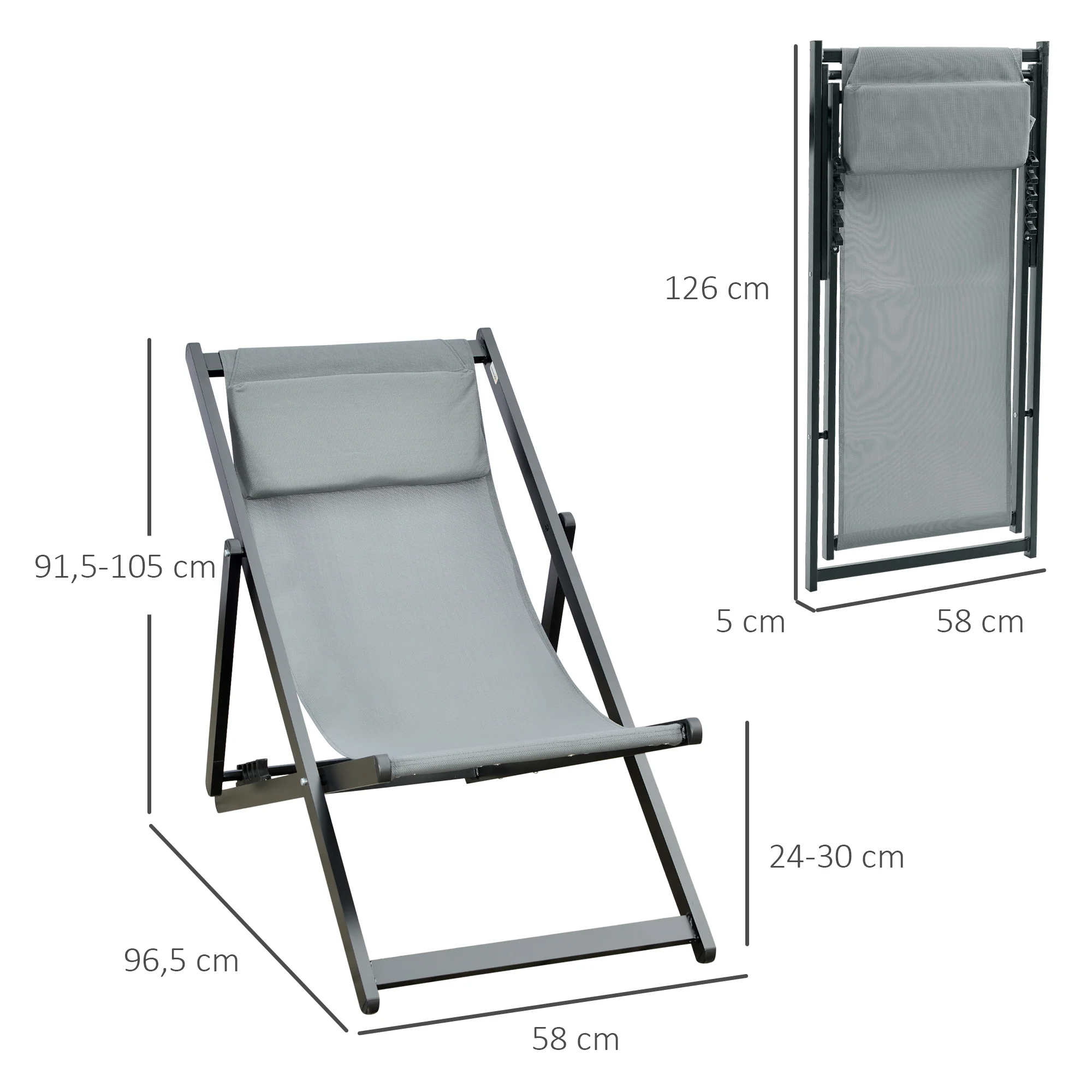 Outsunny Conjunto De 2 Tumbonas Plegables De Aluminio 58x96,5x91,5 Cm Gris - Image 3