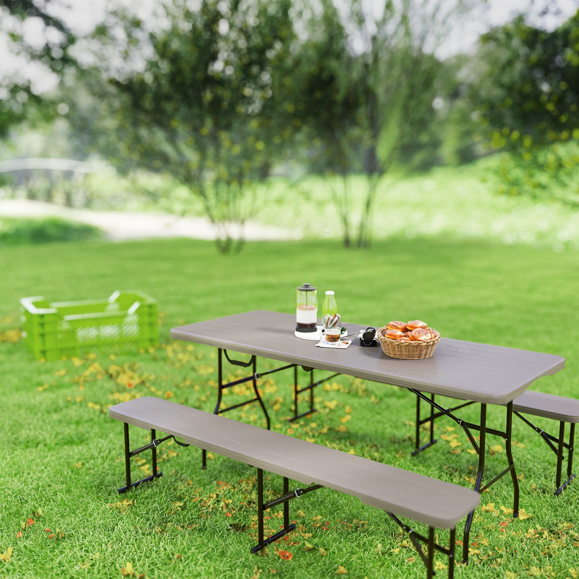 Outsunny Conjunto De Camping Plegable 3 Piezas Mesa Plegable Camping Con Bancos - Image 2