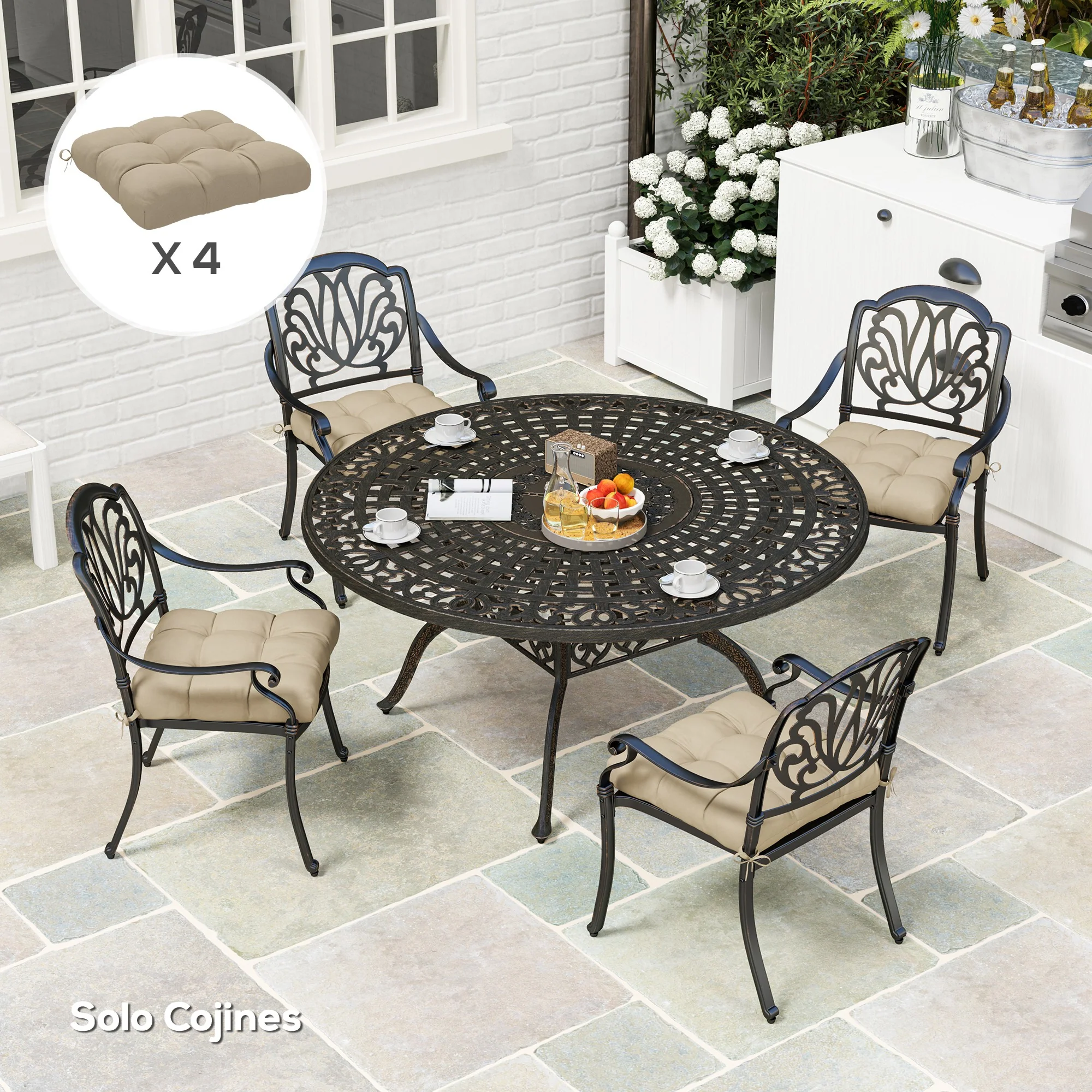 Outsunny Conjunto De Cojines Para Sillas De Comedor 48x48x10 Cm Caqui - Image 5