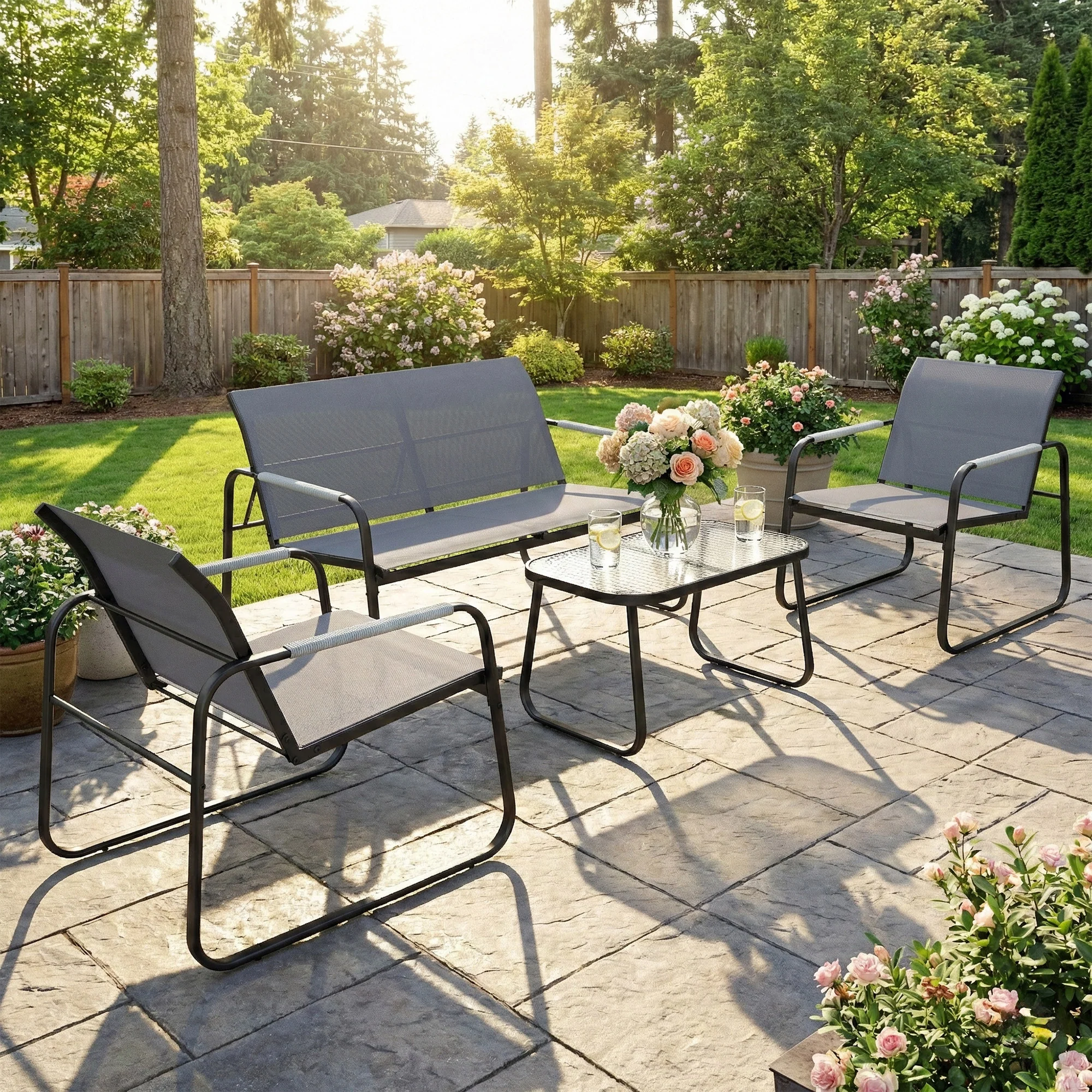 Outsunny Conjunto De Jardín Exterior Con 1 Sofá 2 Sillones Y Mesa Gris - Image 2
