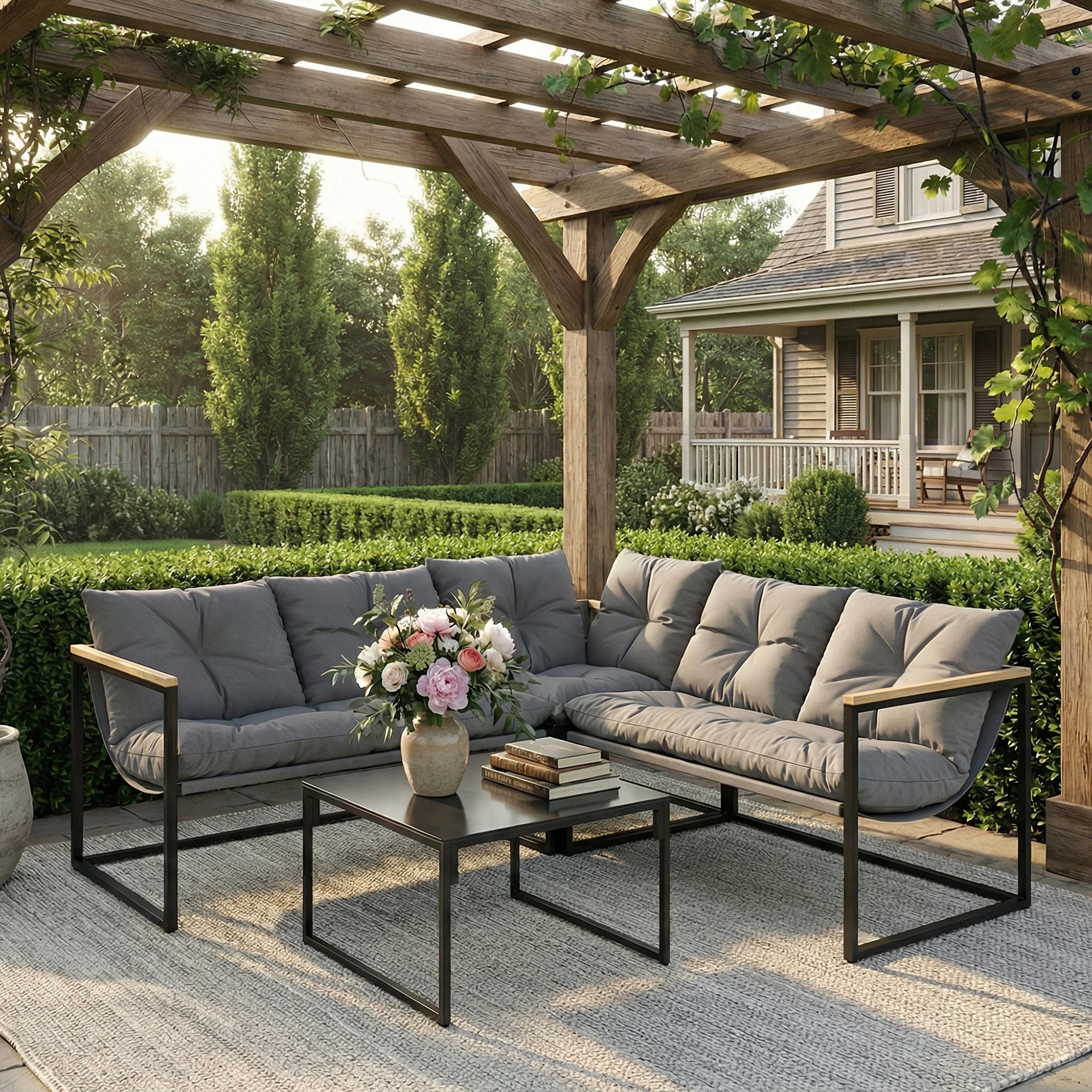 Outsunny Conjunto De Jardín Exterior De 4 Piezas En Forma De L Con Cojines Gris - Image 2