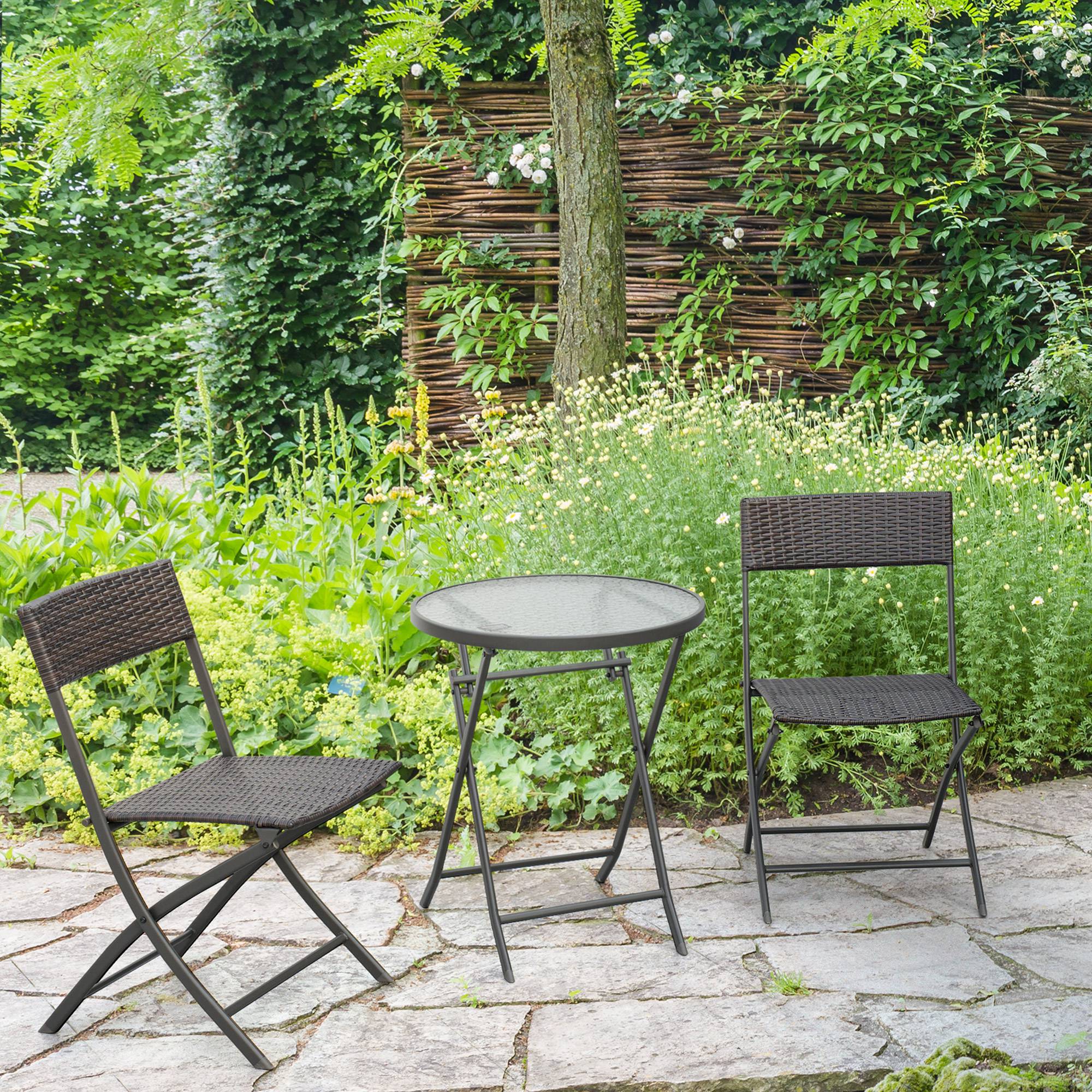 Outsunny Conjunto De Mesa Y 2 Sillas Muebles Ratán Para Jardín Exterior Patio - Image 2