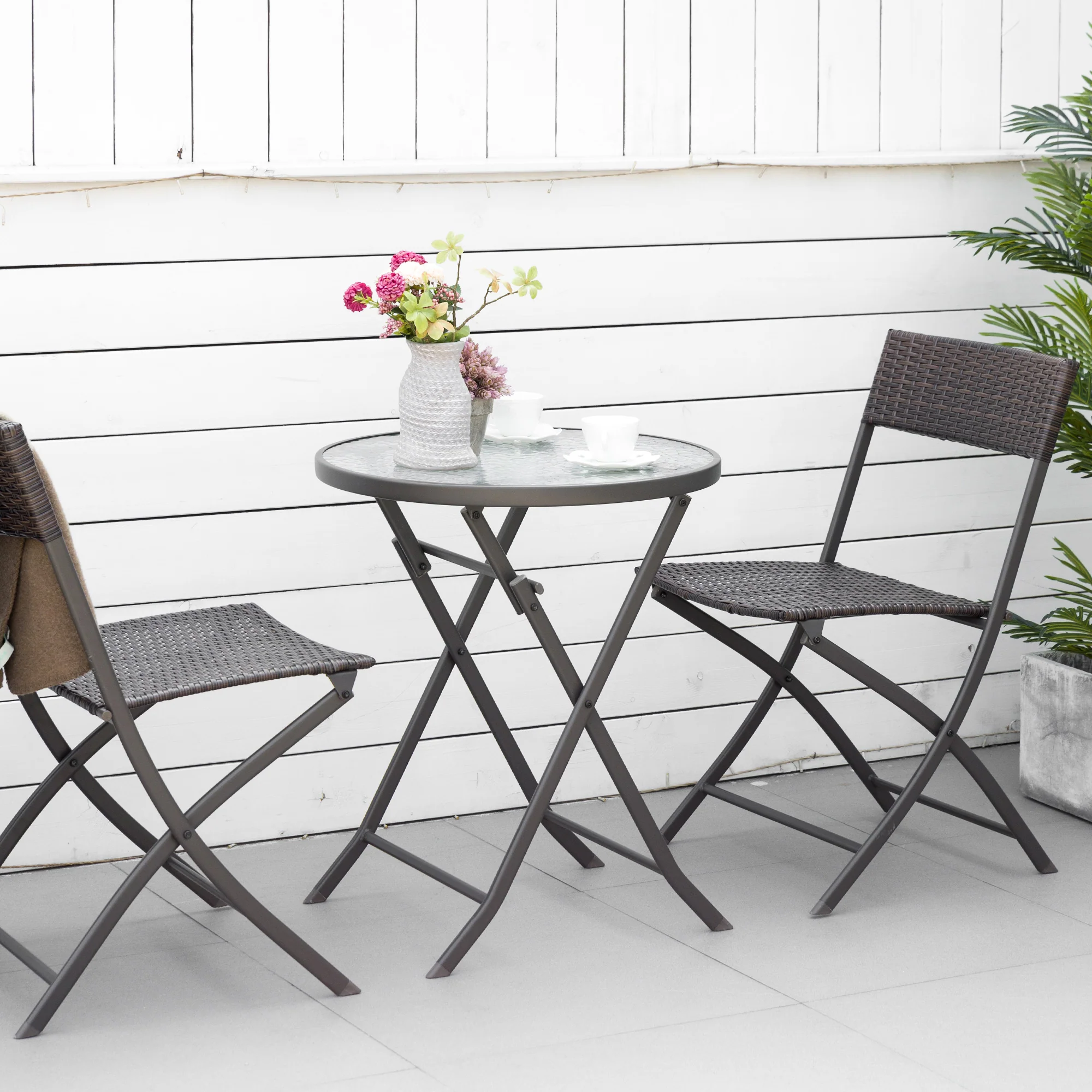 Outsunny Conjunto De Mesa Y 2 Sillas Muebles Ratán Para Jardín Exterior Patio - Image 5