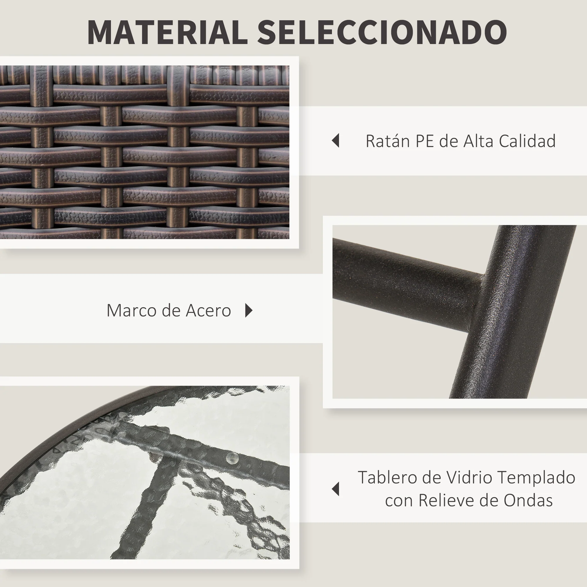 Outsunny Conjunto De Mesa Y 2 Sillas Muebles Ratán Para Jardín Exterior Patio - Image 6