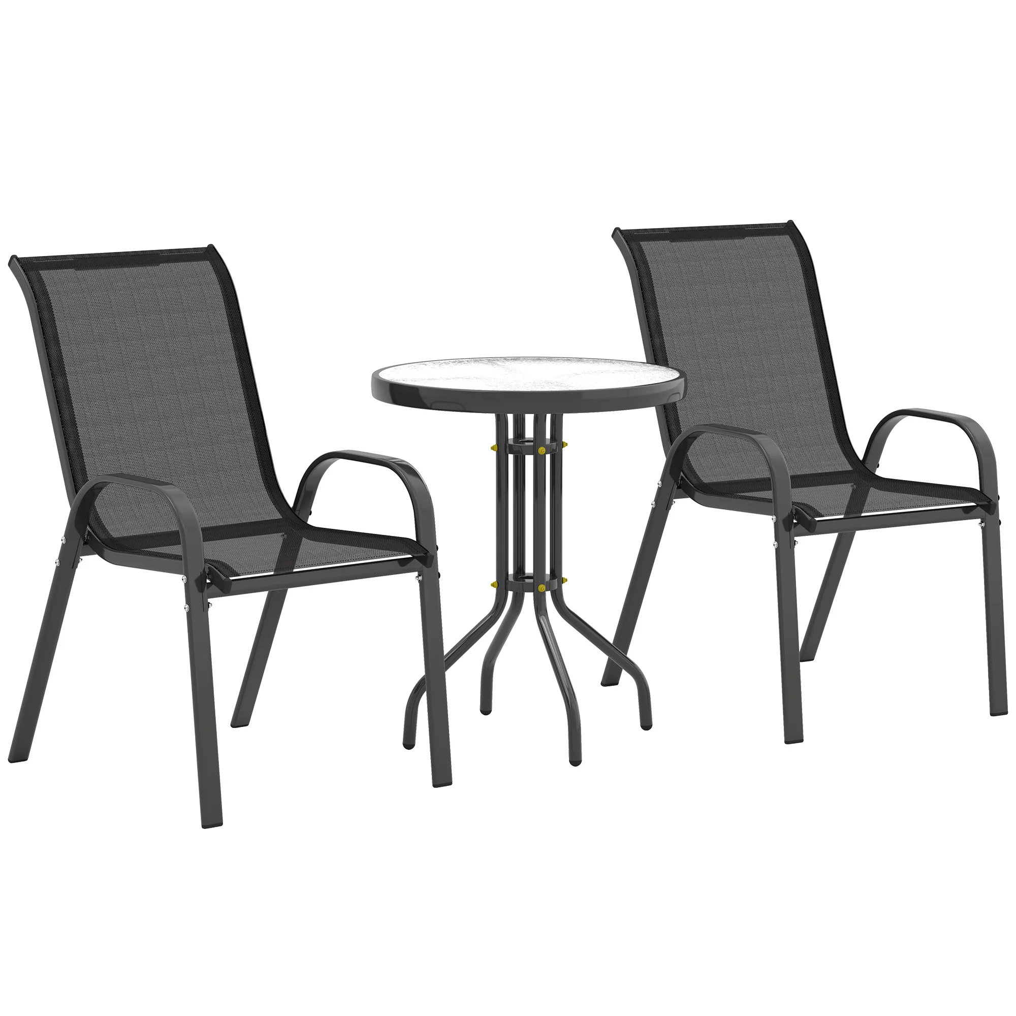 Outsunny Conjunto De Mesa Y Sillas De Terraza Exterior De 3 Piezas Negro