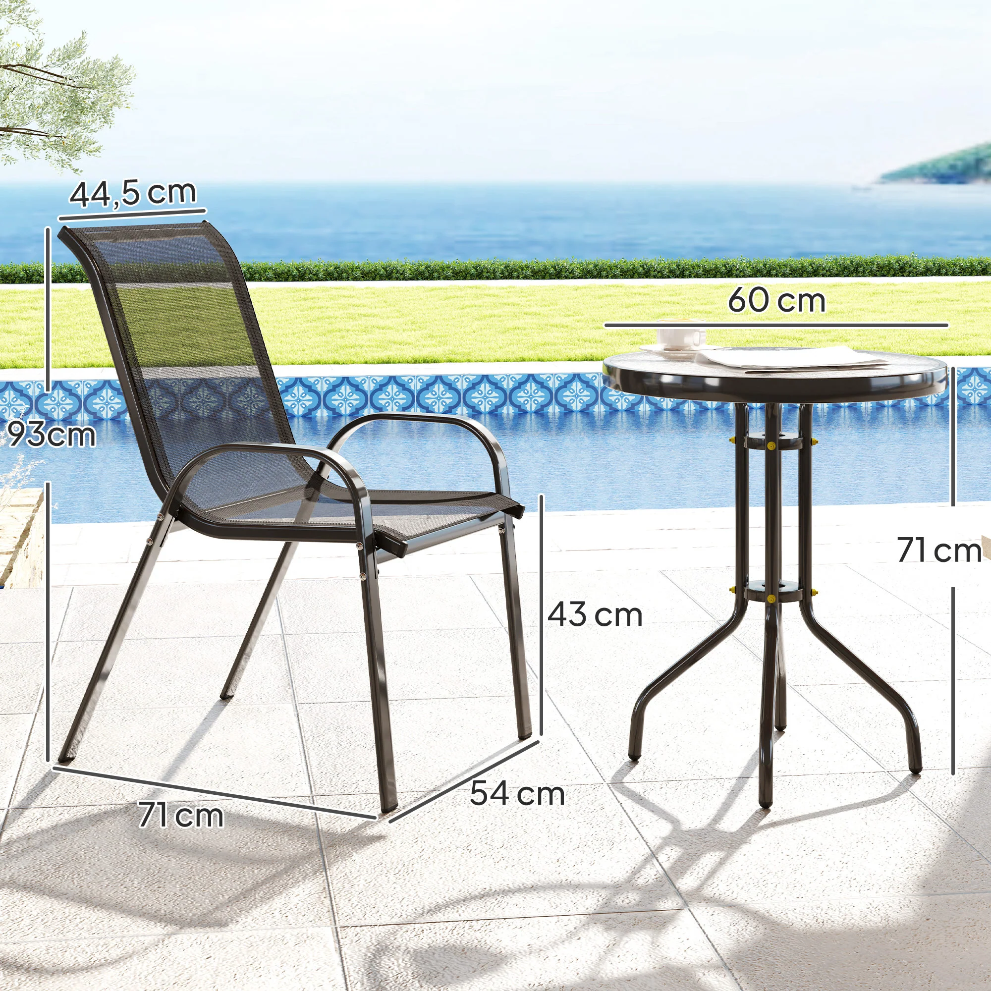 Outsunny Conjunto De Mesa Y Sillas De Terraza Exterior De 3 Piezas Negro - Image 3