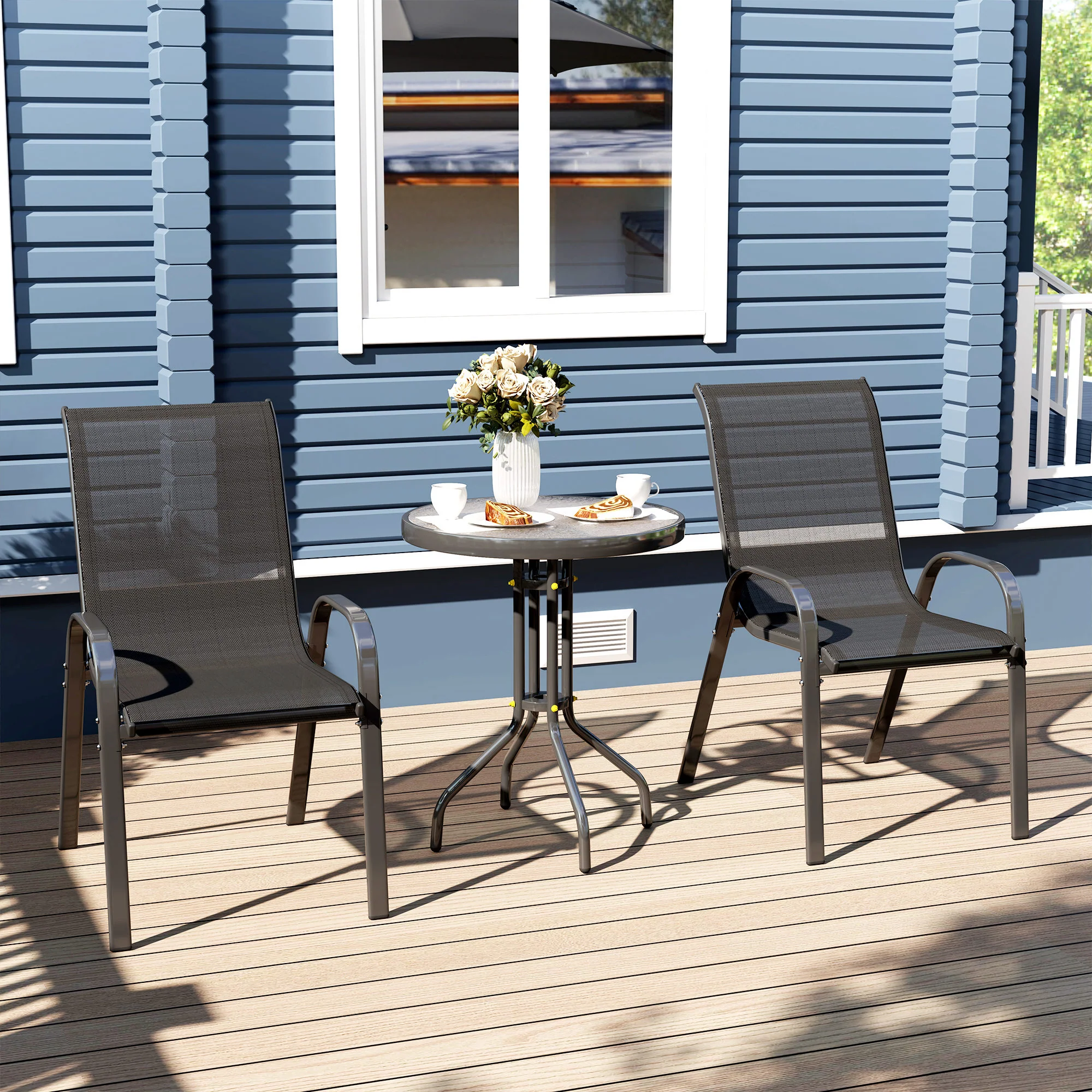 Outsunny Conjunto De Mesa Y Sillas De Terraza Exterior De 3 Piezas Negro - Image 4