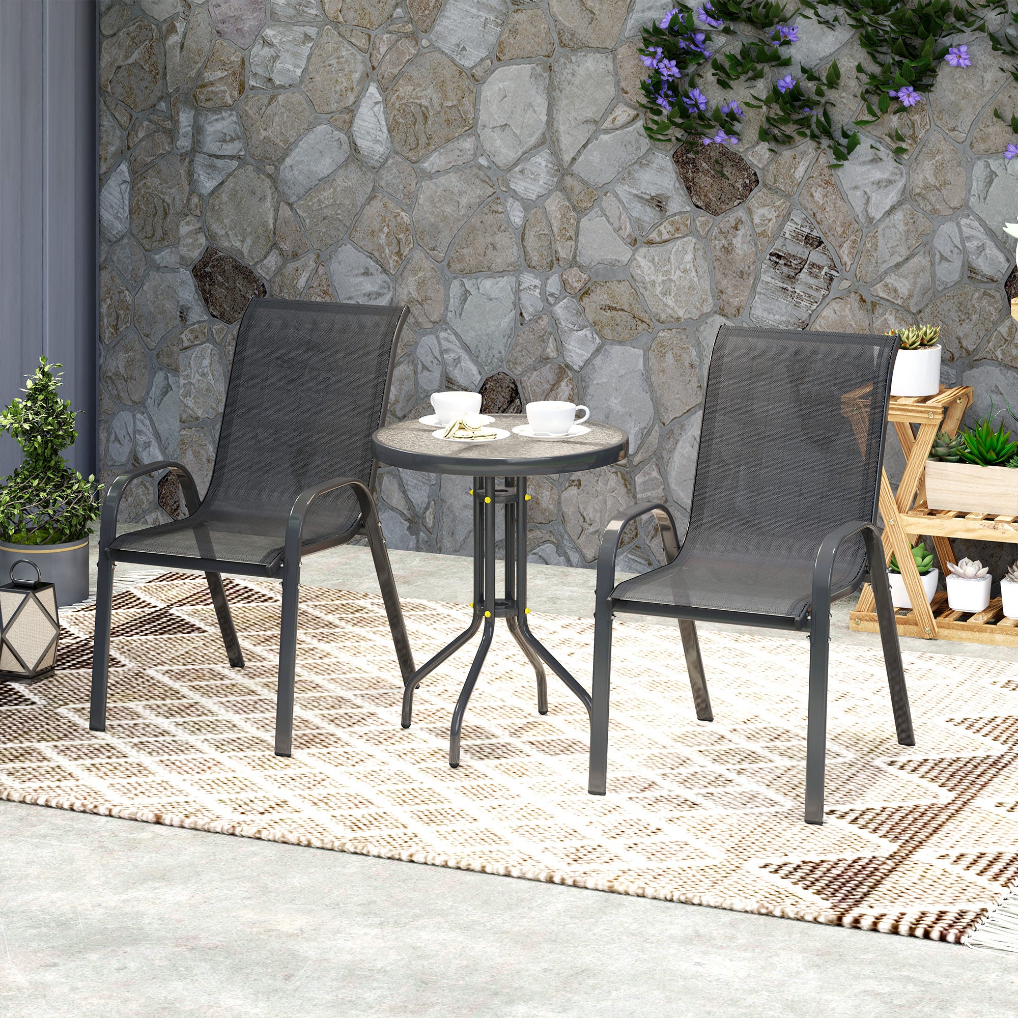 Outsunny Conjunto De Mesa Y Sillas De Terraza Exterior De 3 Piezas Negro - Image 5