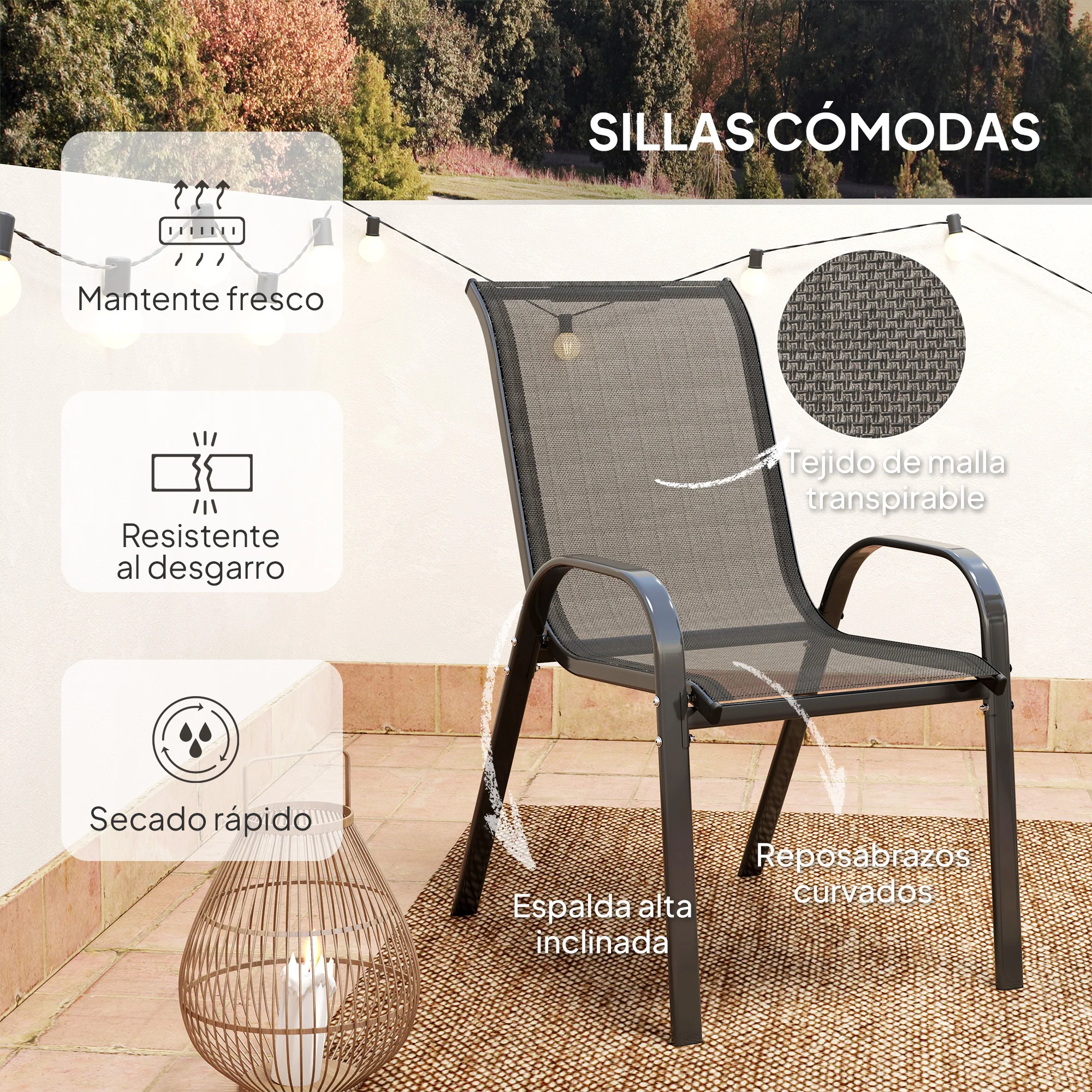 Outsunny Conjunto De Mesa Y Sillas De Terraza Exterior De 3 Piezas Negro - Image 6