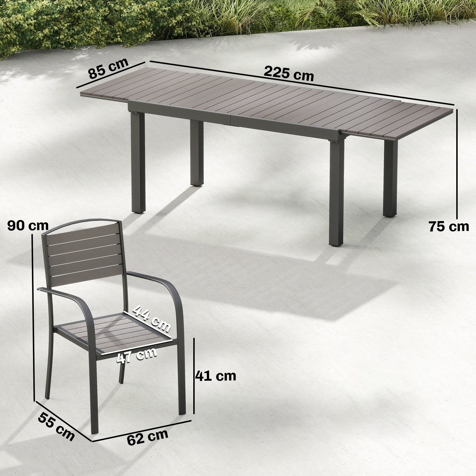 Outsunny Conjunto De Mesa Y Sillas Jardín Con 8 Sillas Y Mesa Extensible Gris - Image 3