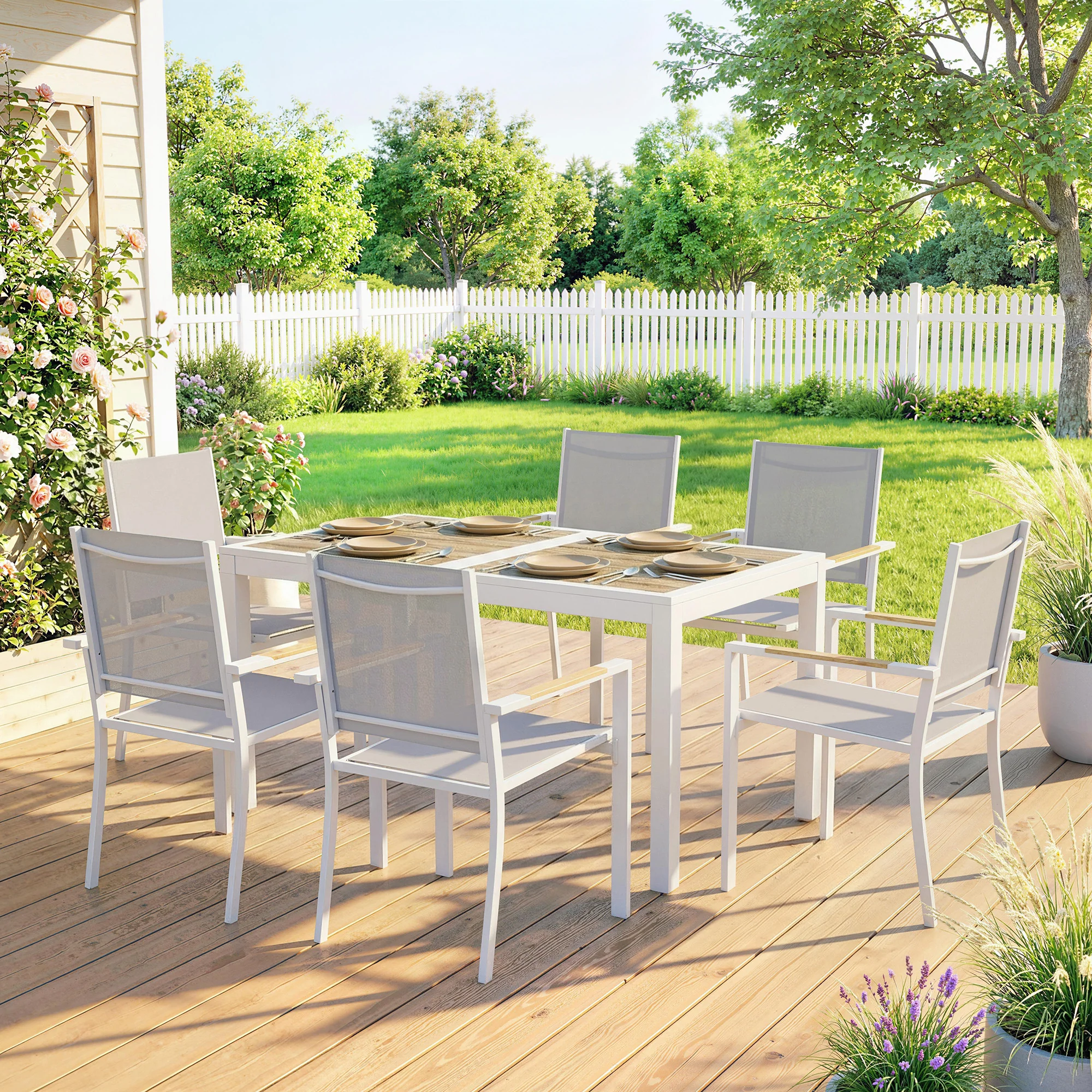 Outsunny Conjunto De Mesa Y Sillas Jardín De 7 Piezas Con Sillas Transpirables - Image 2