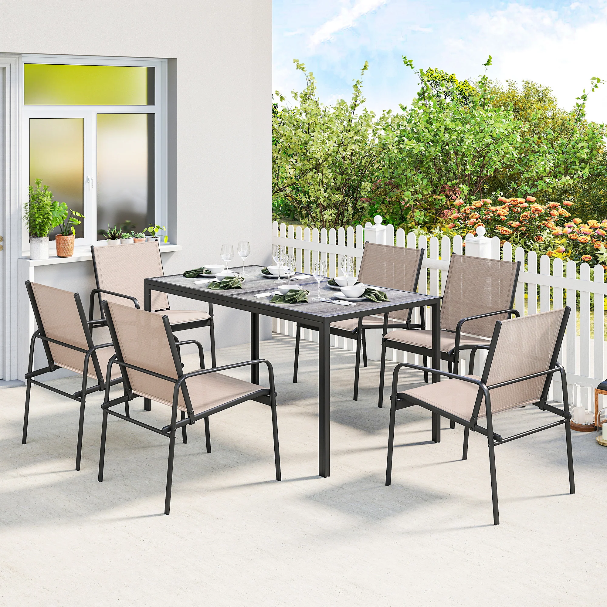 Outsunny Conjunto De Mesa Y Sillas Jardín De 7 Piezas Con Sillas Transpirables - Image 2