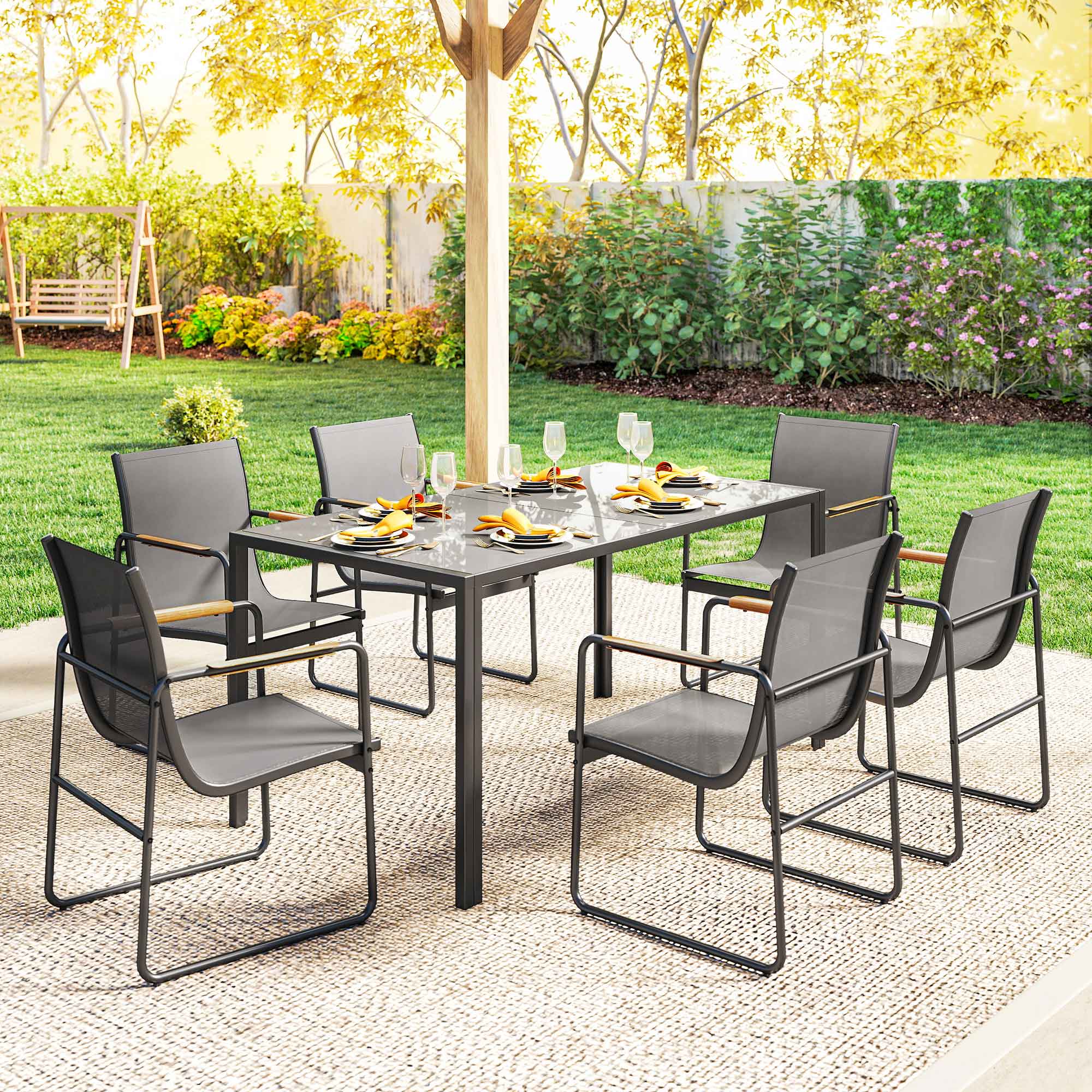 Outsunny Conjunto De Mesa Y Sillas Jardín De 7 Piezas Con Sillas Transpirables - Image 5