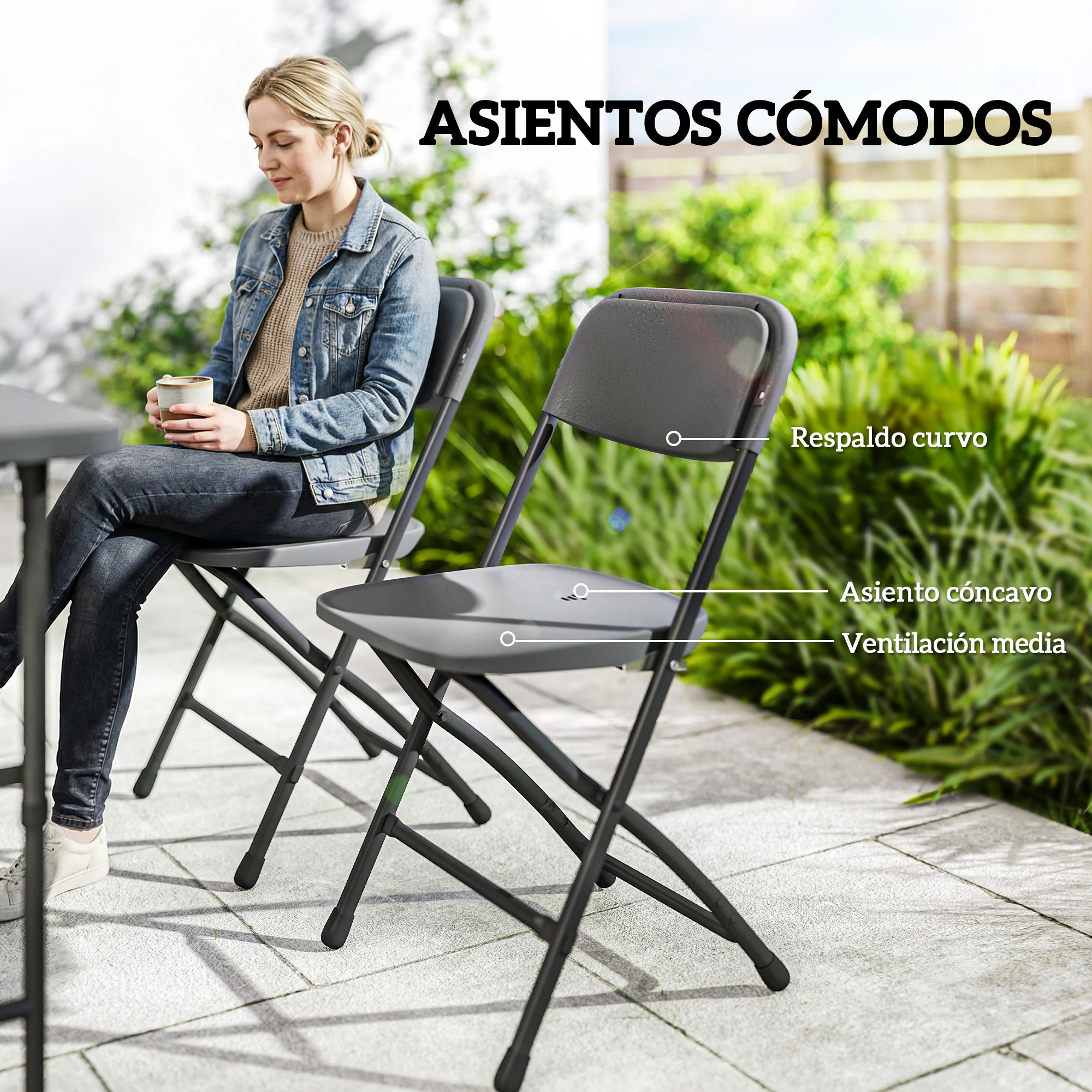 Outsunny Conjunto De Mesa Y Sillas Jardín Plegable 5 Piezas Con Mesa Ajustable - Image 6