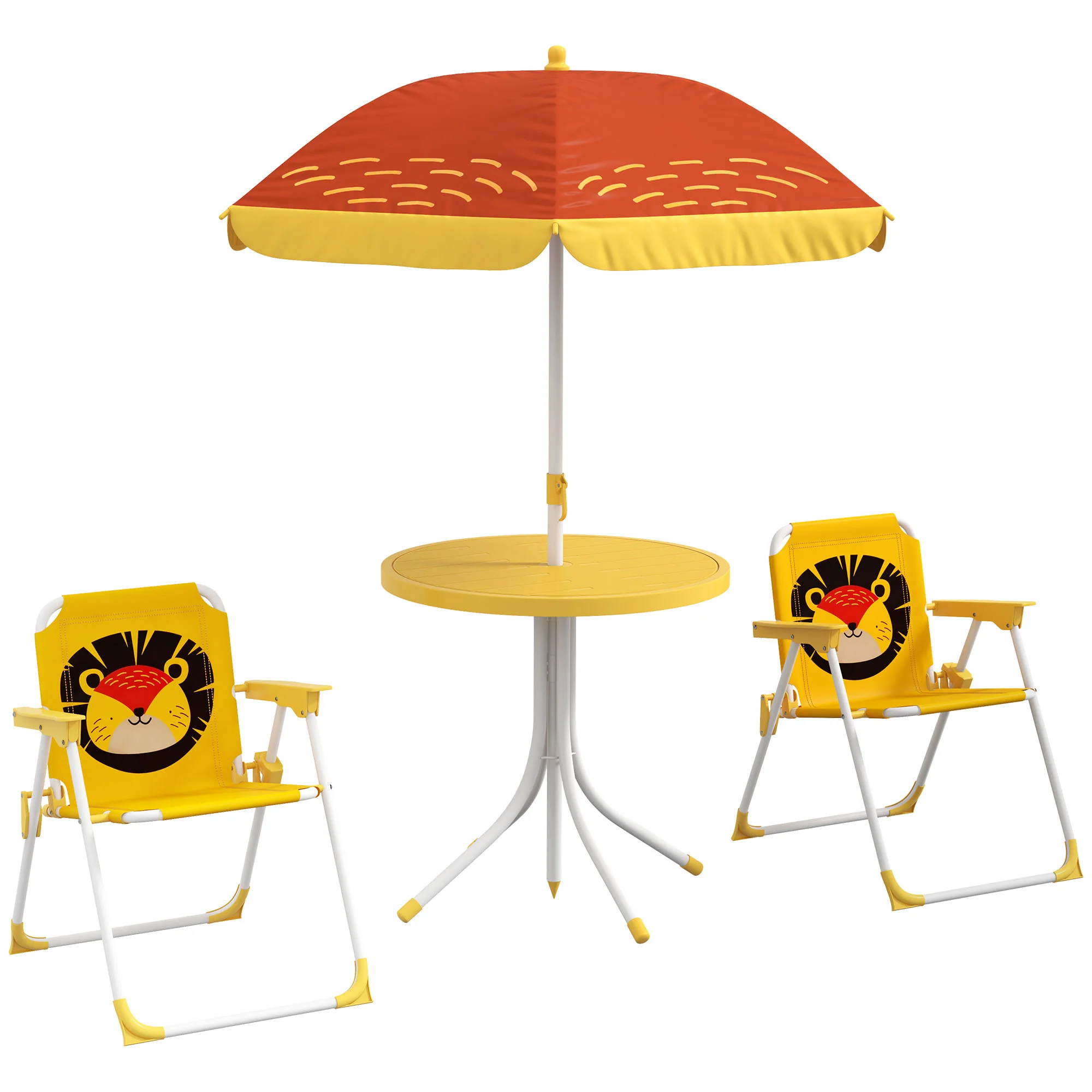 Outsunny Conjunto De Mesa Y Sillas Para Exterior Infantil Con Sombrilla Amarillo