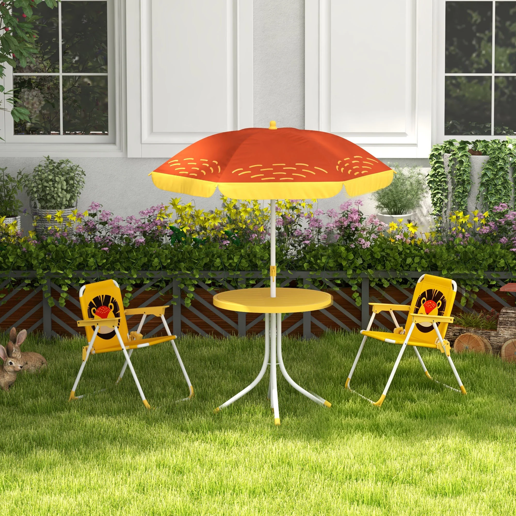 Outsunny Conjunto De Mesa Y Sillas Para Exterior Infantil Con Sombrilla Amarillo - Image 2