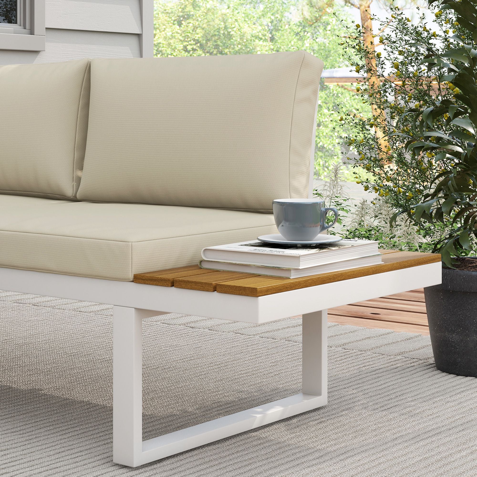 Outsunny Conjunto De Muebles De Jardín 4 Piezas Incluye 3 Sofás Crema - Image 5