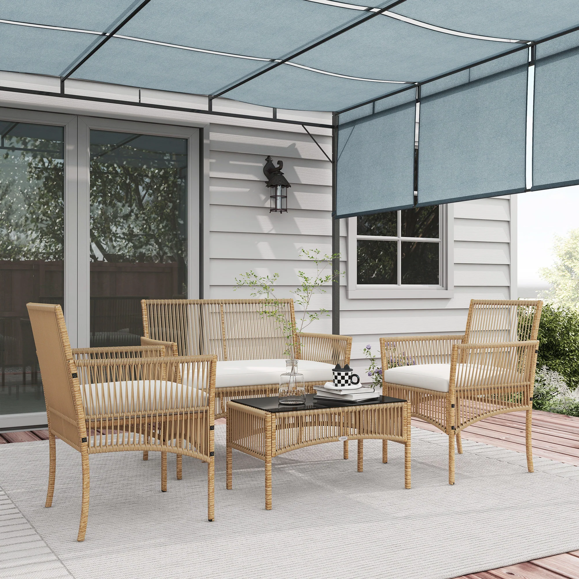 Outsunny Conjunto De Muebles De Jardín De Ratán Juego De 4 Piezas Beige - Image 2
