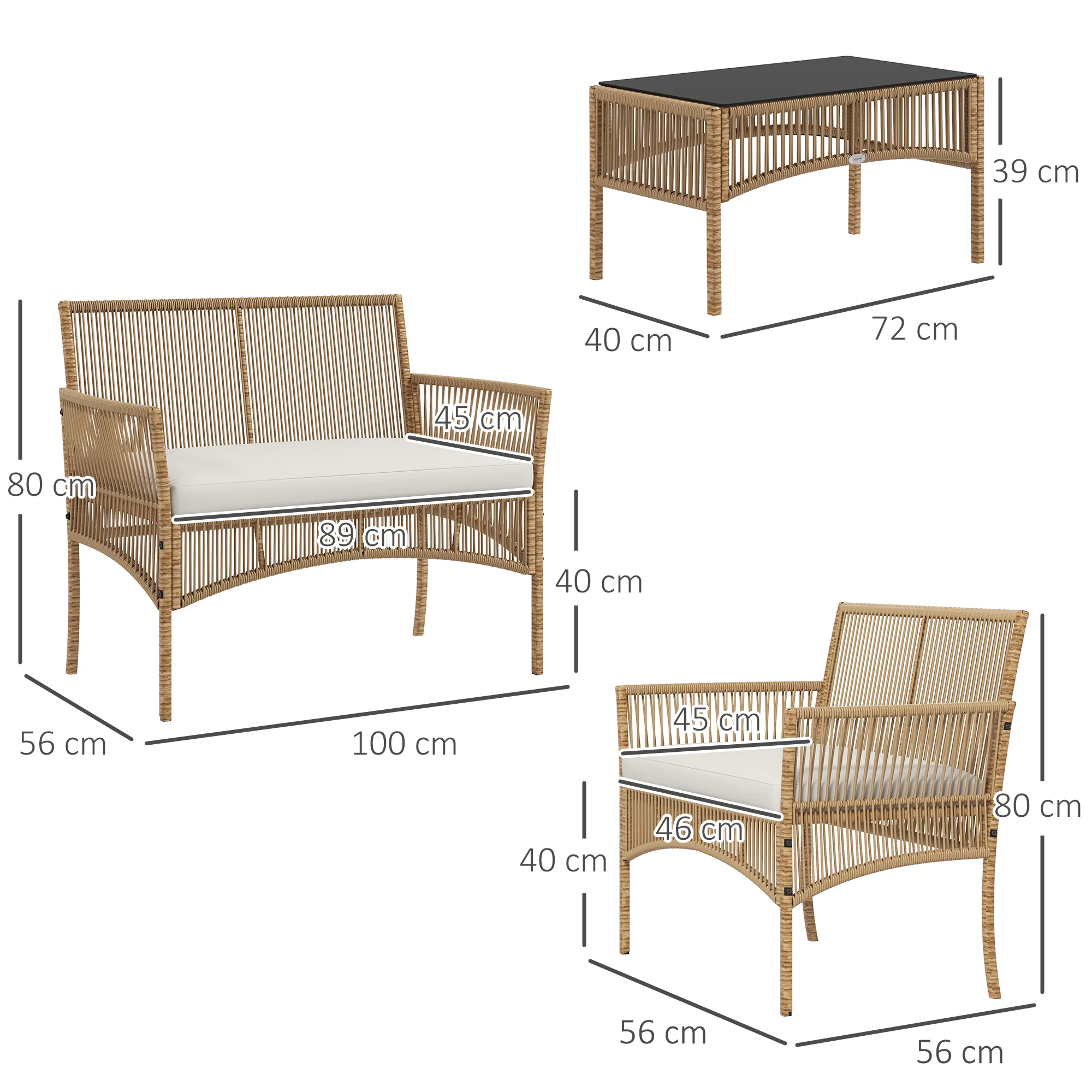 Outsunny Conjunto De Muebles De Jardín De Ratán Juego De 4 Piezas Beige - Image 3