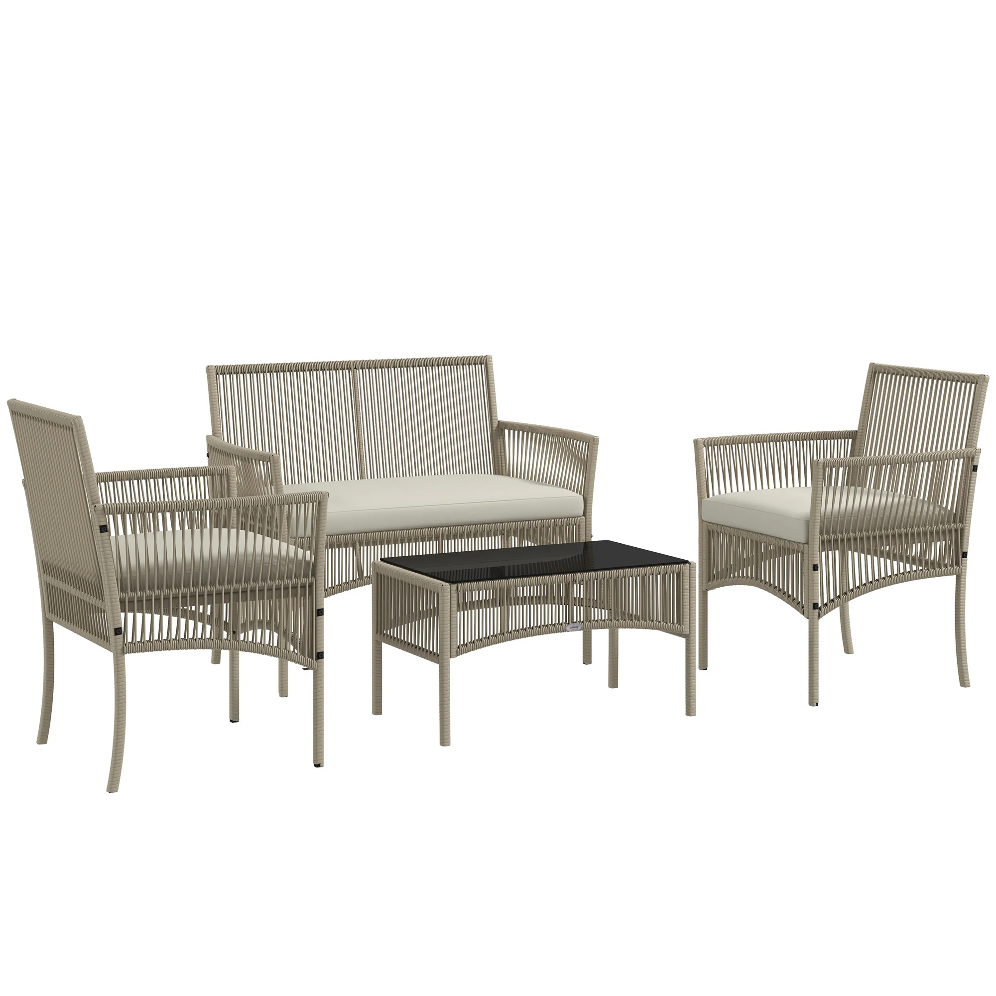 Outsunny Conjunto De Muebles De Jardín De Ratán Juego De 4 Piezas Caqui