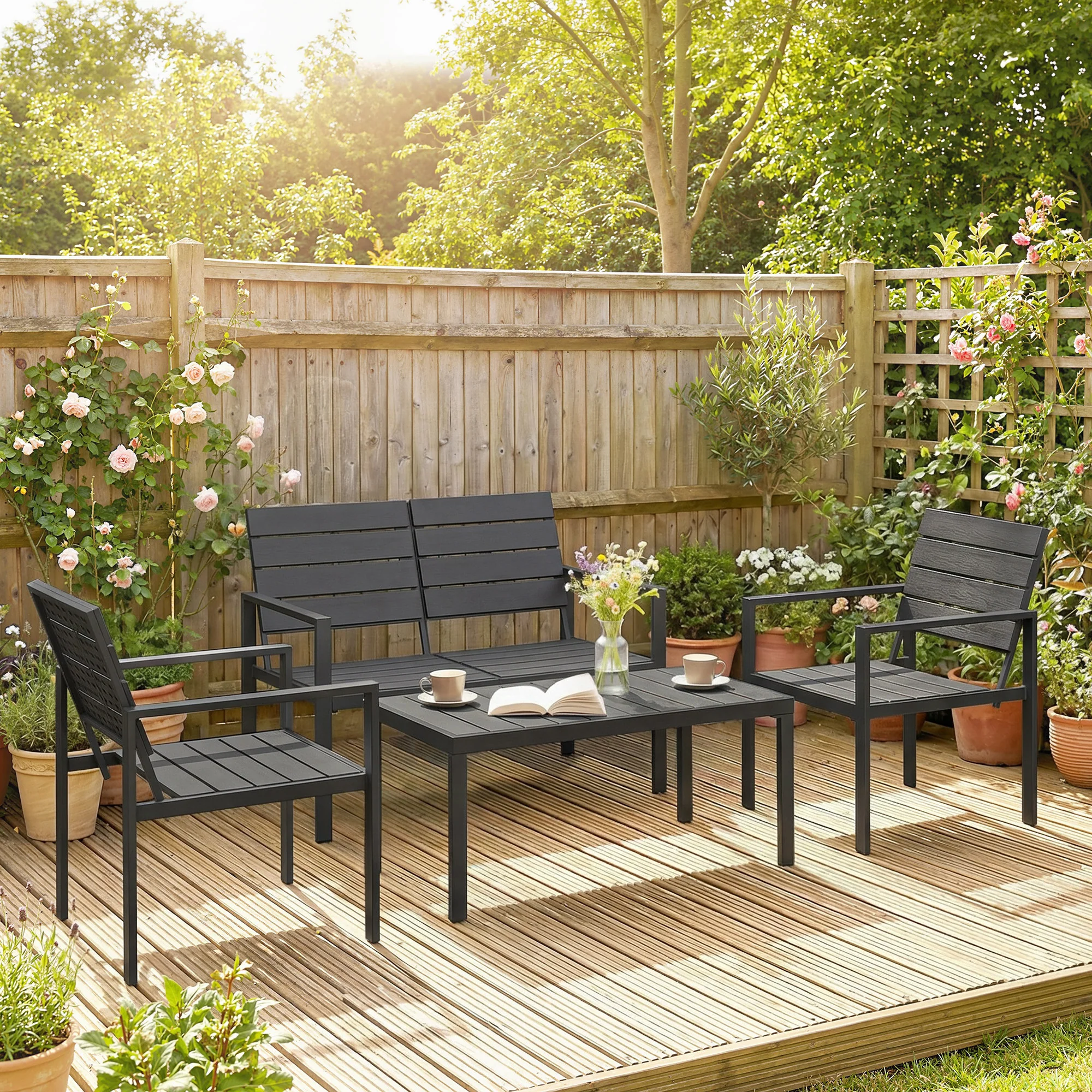 Outsunny Conjunto De Muebles De Jardín Para 4 Personas Negro - Image 2