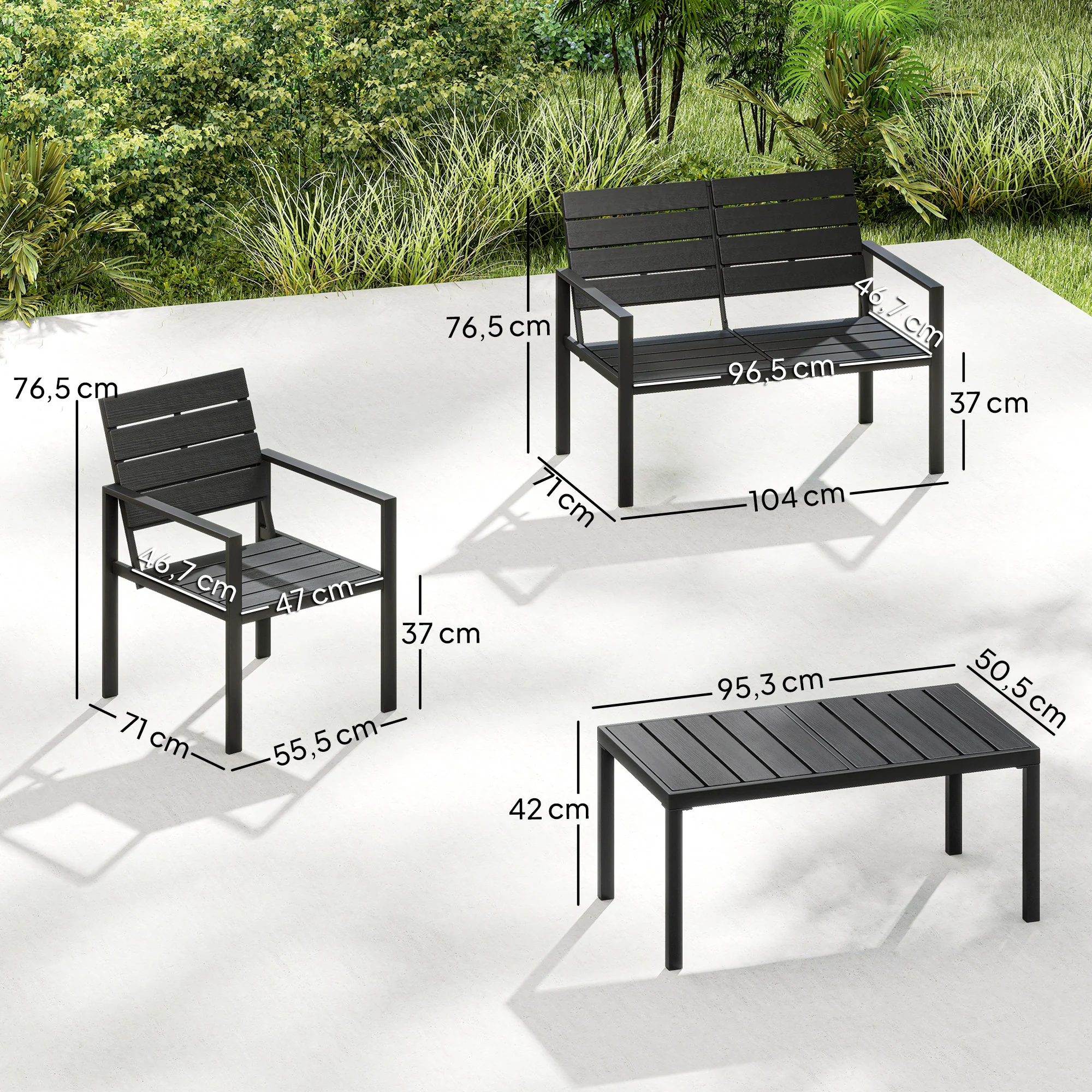 Outsunny Conjunto De Muebles De Jardín Para 4 Personas Negro - Image 3