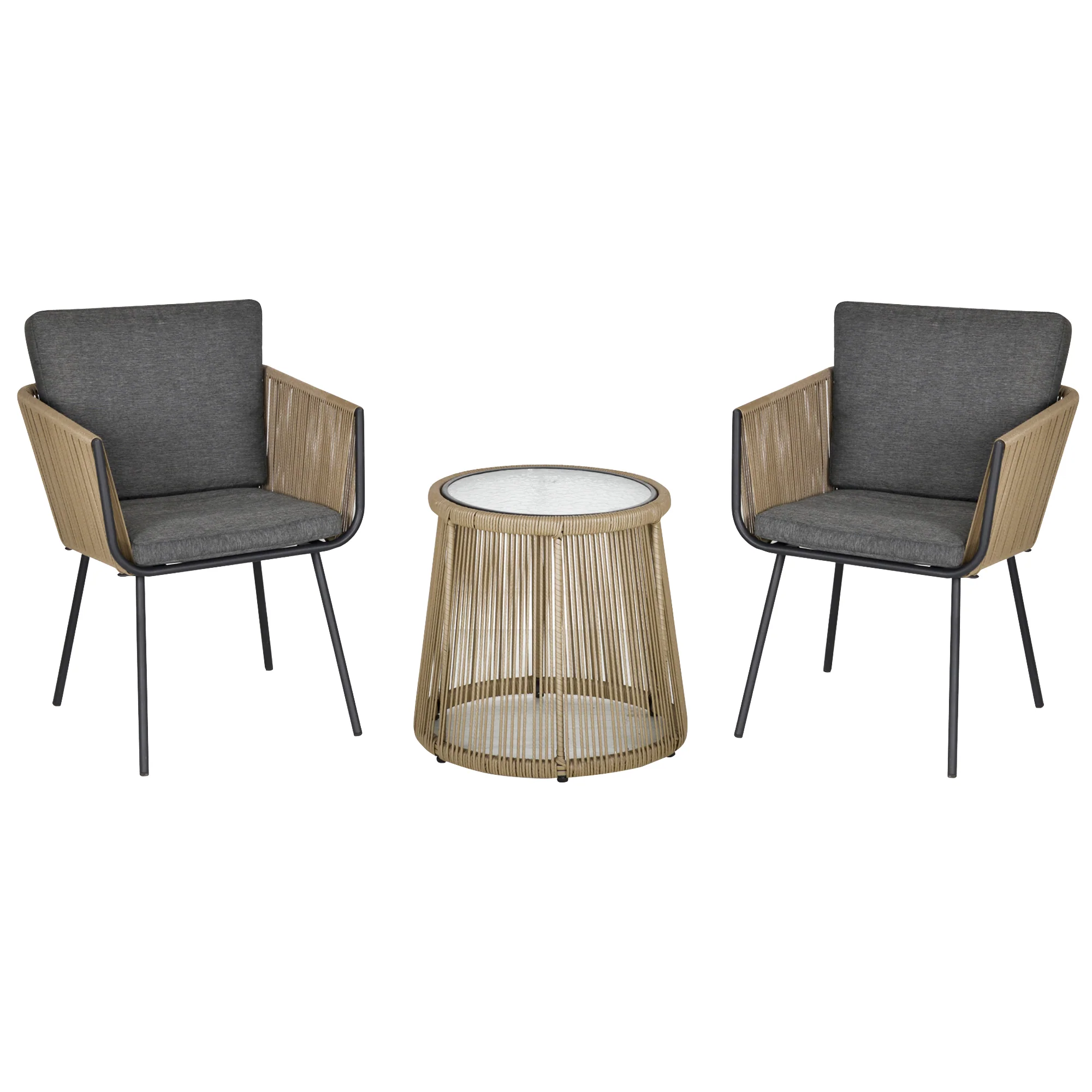 Outsunny Conjunto De Muebles De Ratán 1 Mesa Redonda Y 2 Sillas Con Cojines