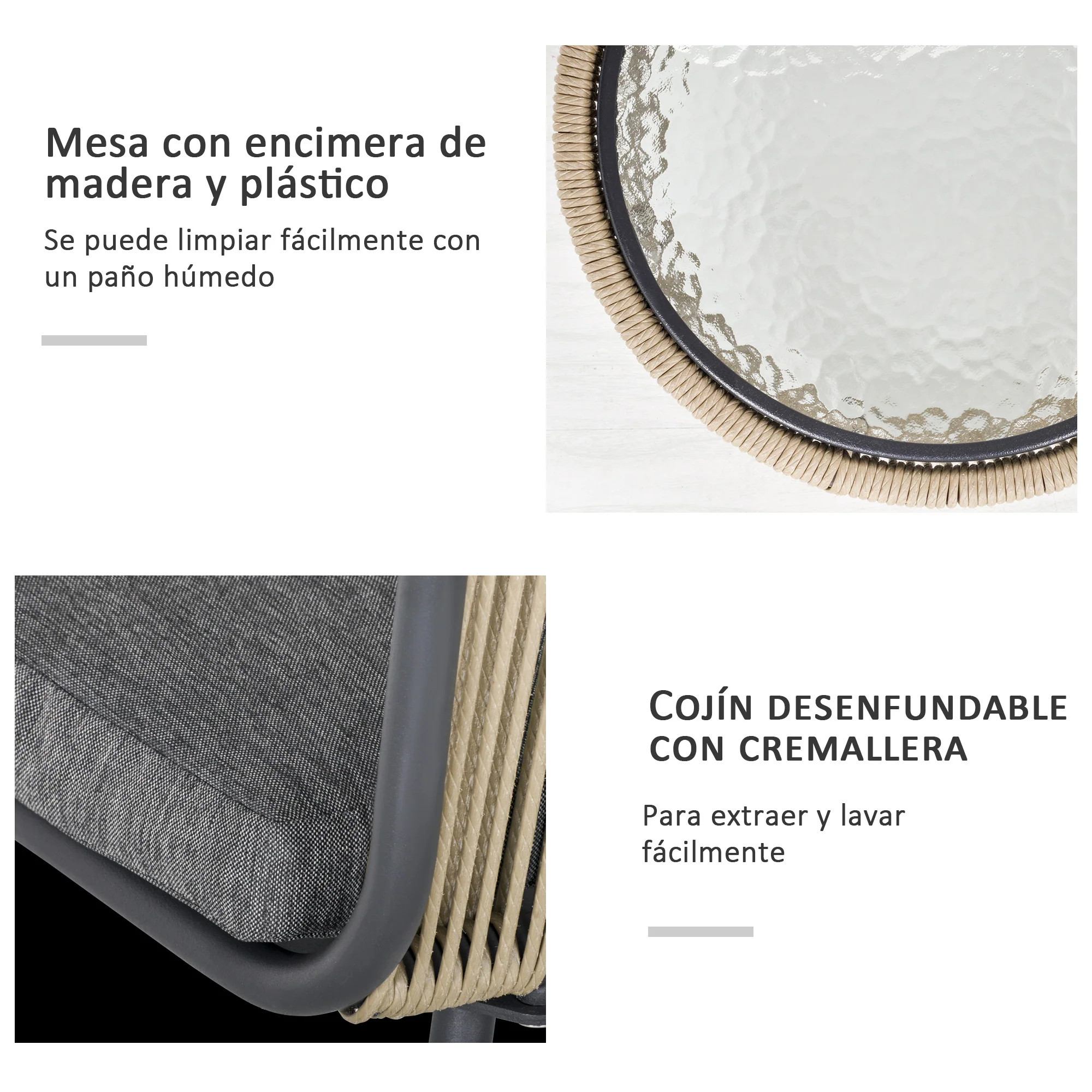 Outsunny Conjunto De Muebles De Ratán 1 Mesa Redonda Y 2 Sillas Con Cojines - Image 6