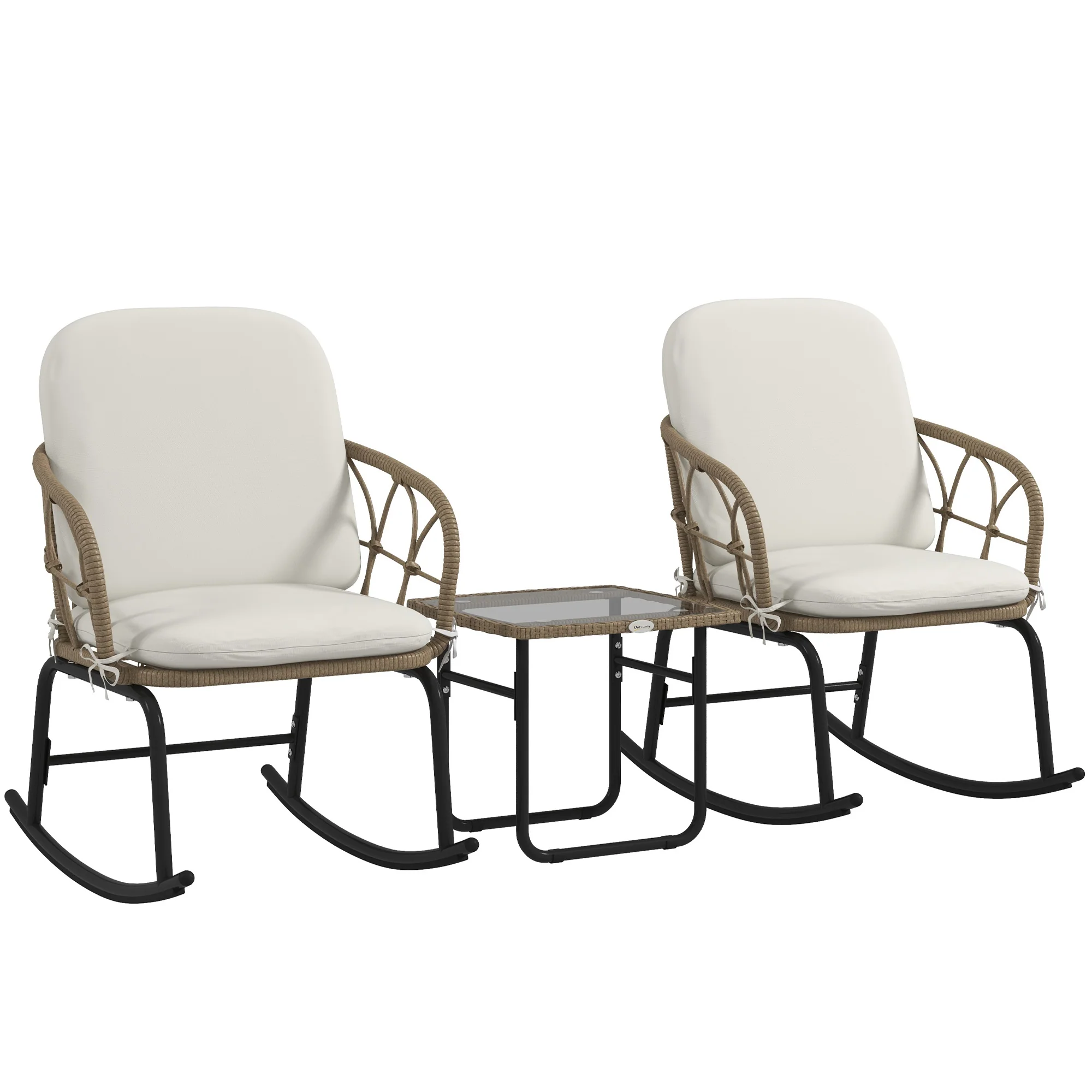 Outsunny Conjunto De Muebles De Ratán De 3 Piezas Para Jardín Crema Y Beige