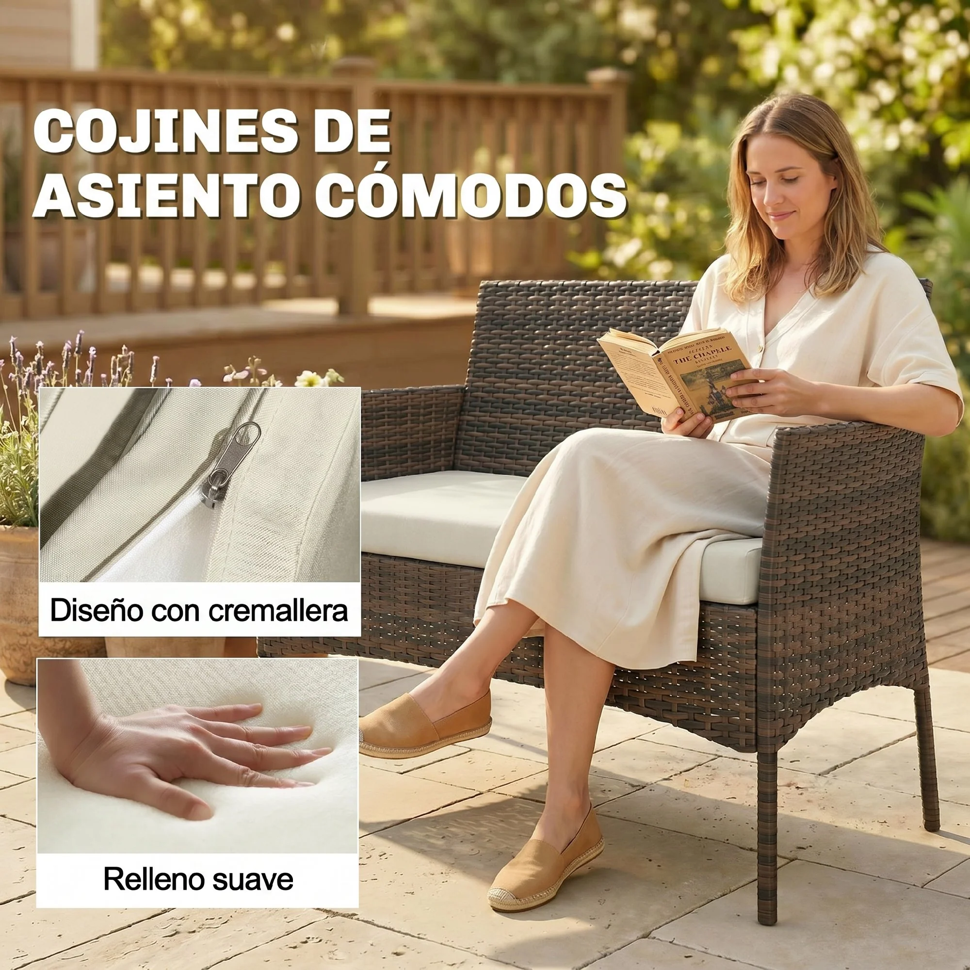 Outsunny Conjunto Jardín Exterior De Ratán Sintético Con Cojines Marrón - Image 6
