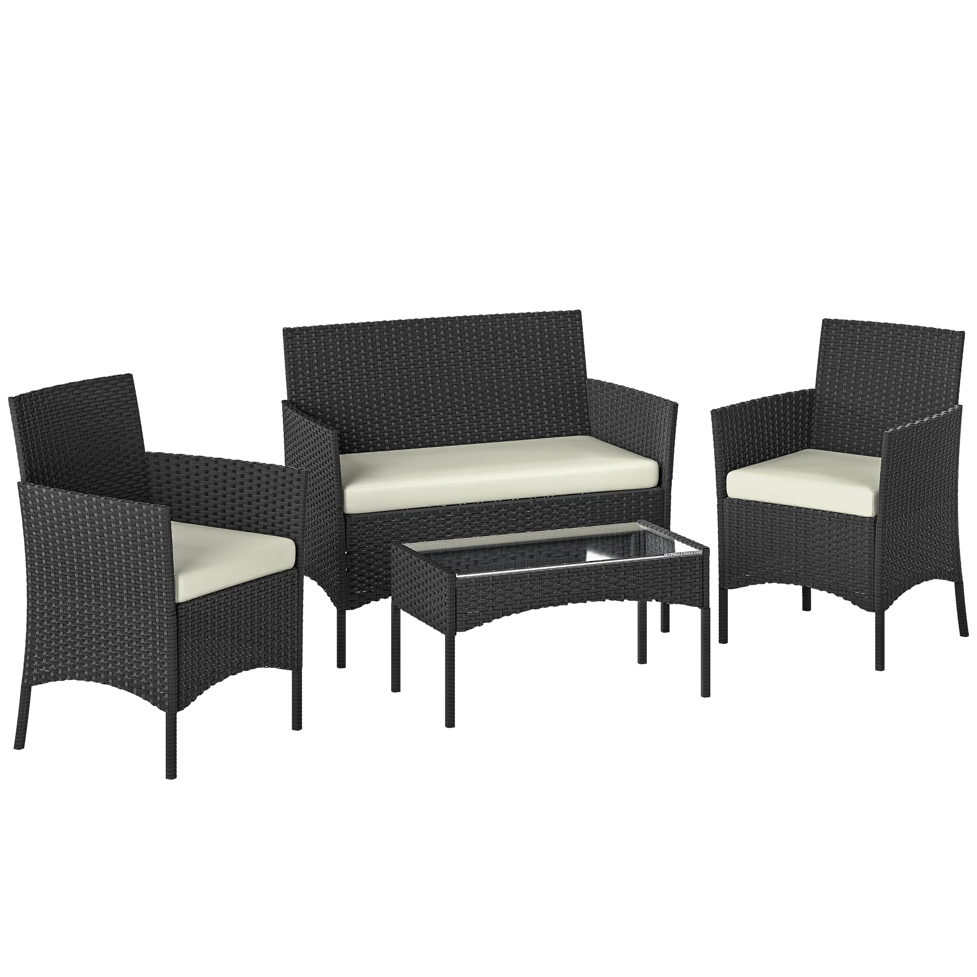 Outsunny Conjunto Jardín Exterior De Ratán Sintético Con Cojines Negro Y Crema