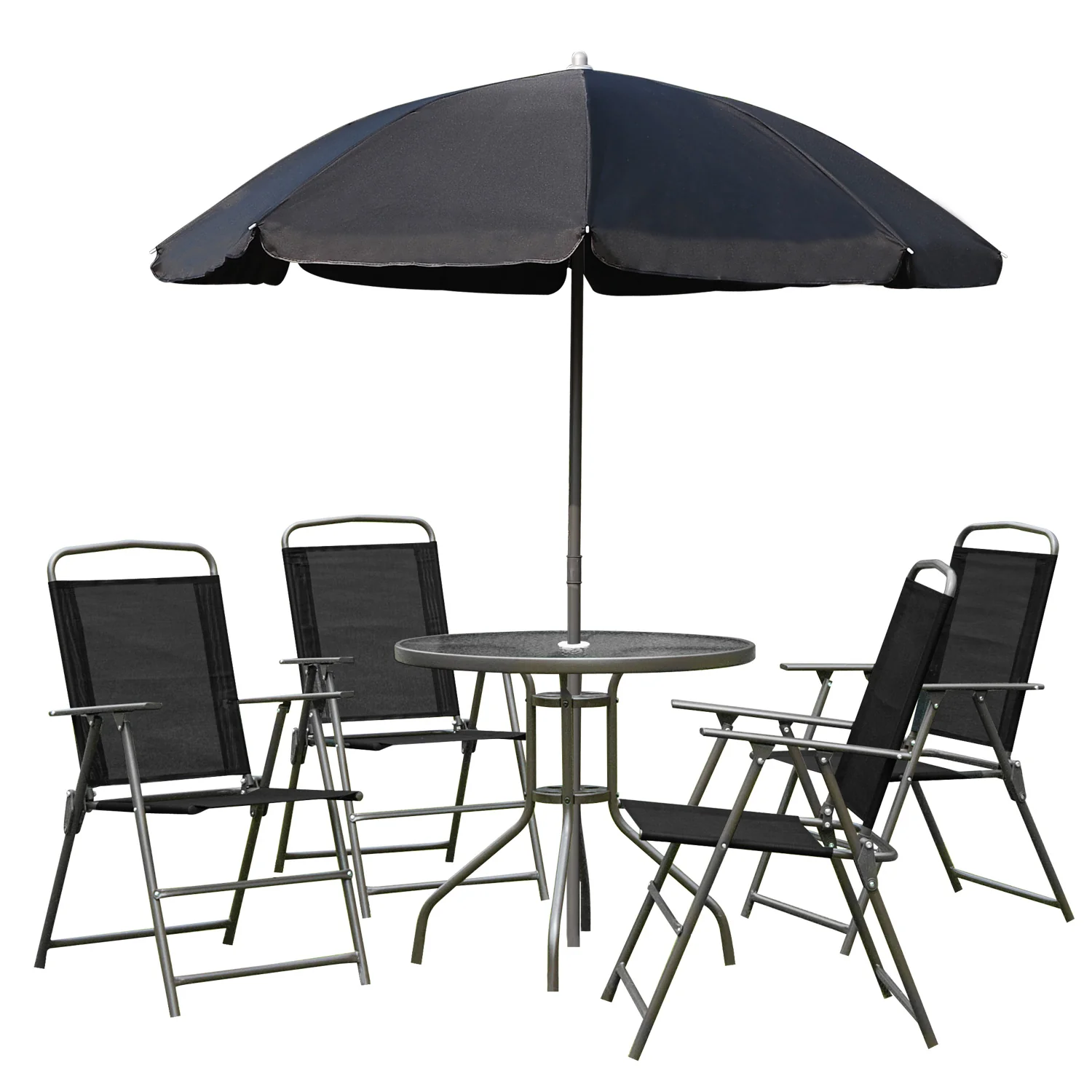 Outsunny Conjunto Muebles Jardin 4 Sillas Mesa De Comedor Redonda Sombrilla