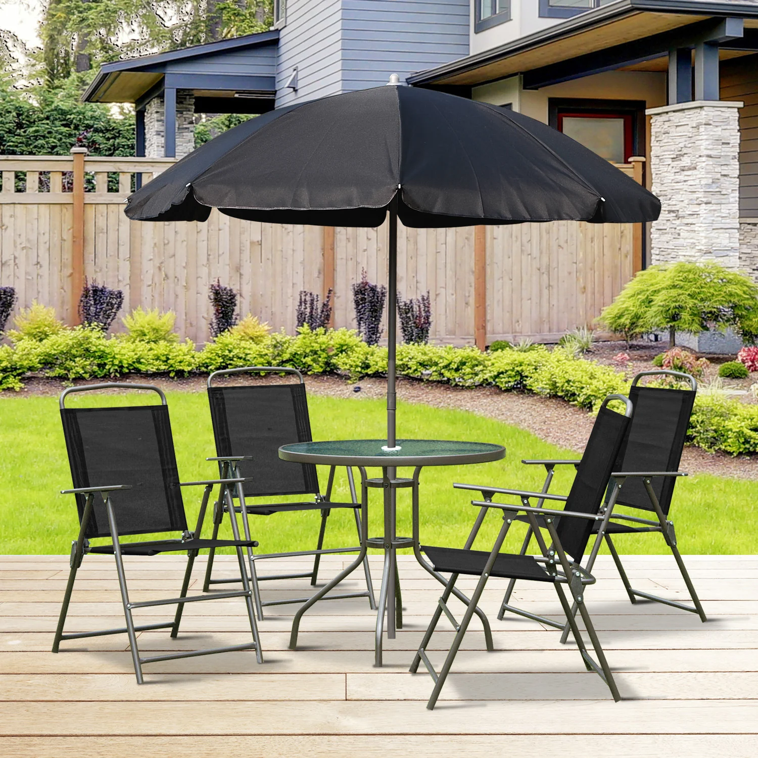 Outsunny Conjunto Muebles Jardin 4 Sillas Mesa De Comedor Redonda Sombrilla - Image 2