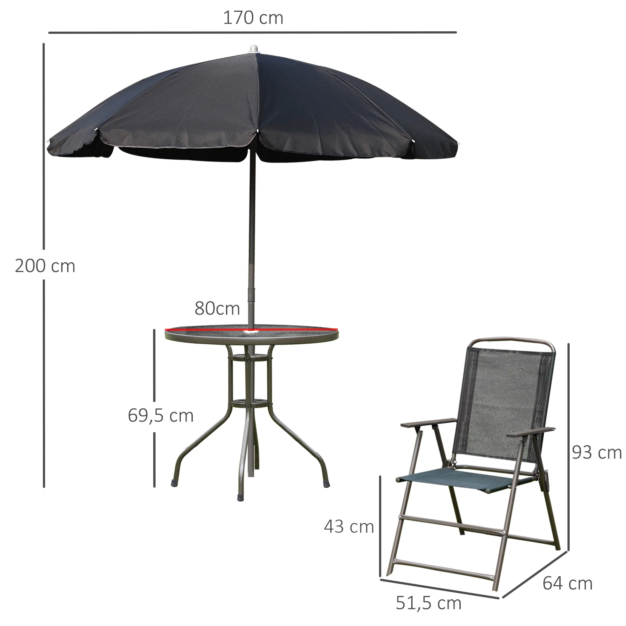 Outsunny Conjunto Muebles Jardin 4 Sillas Mesa De Comedor Redonda Sombrilla - Image 3