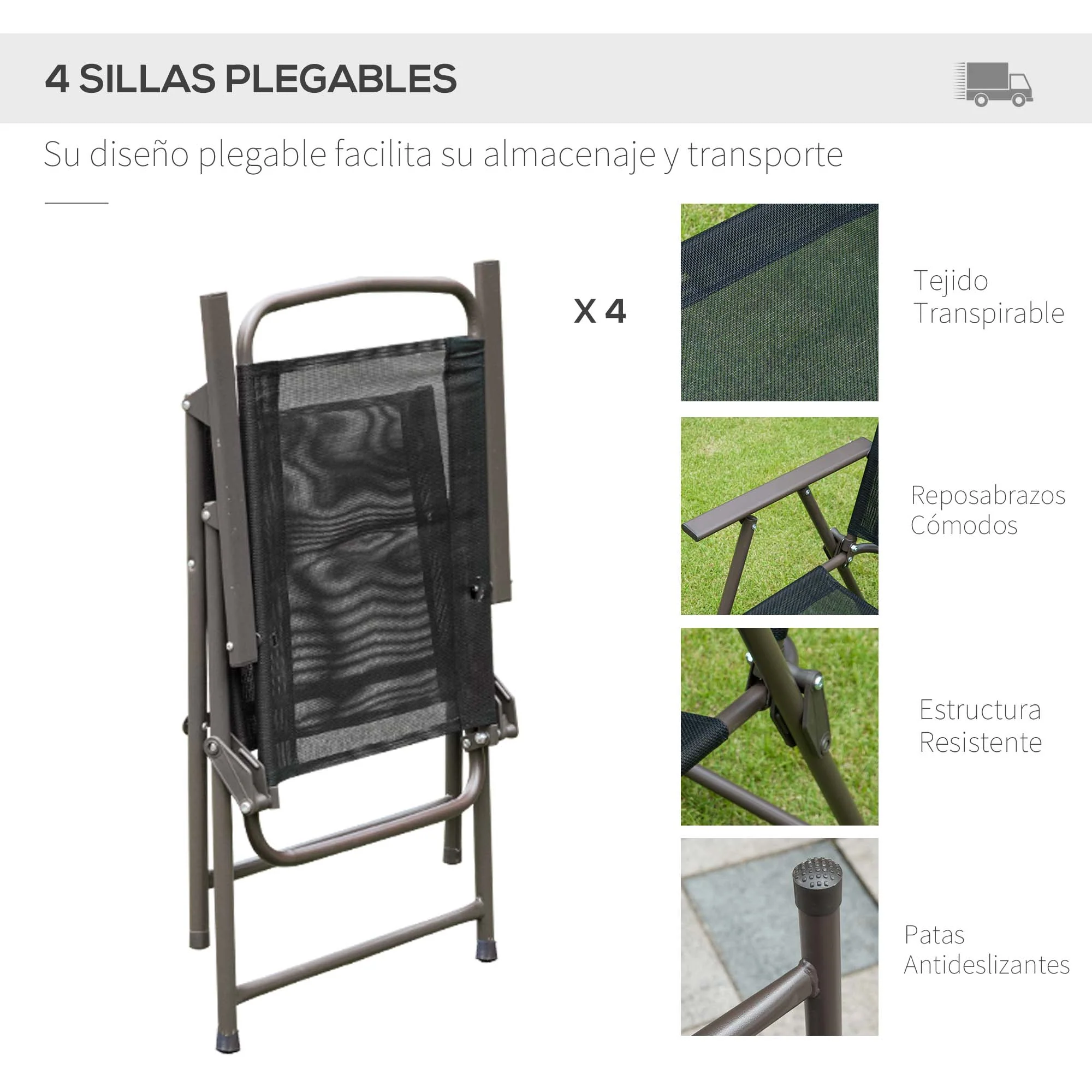 Outsunny Conjunto Muebles Jardin 4 Sillas Mesa De Comedor Redonda Sombrilla - Image 6