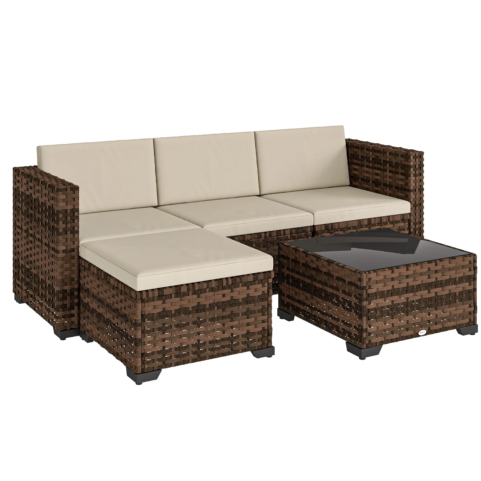 Outsunny Conjunto Muebles Jardín Exterior De Ratán 5 Piezas Cojines Caqui