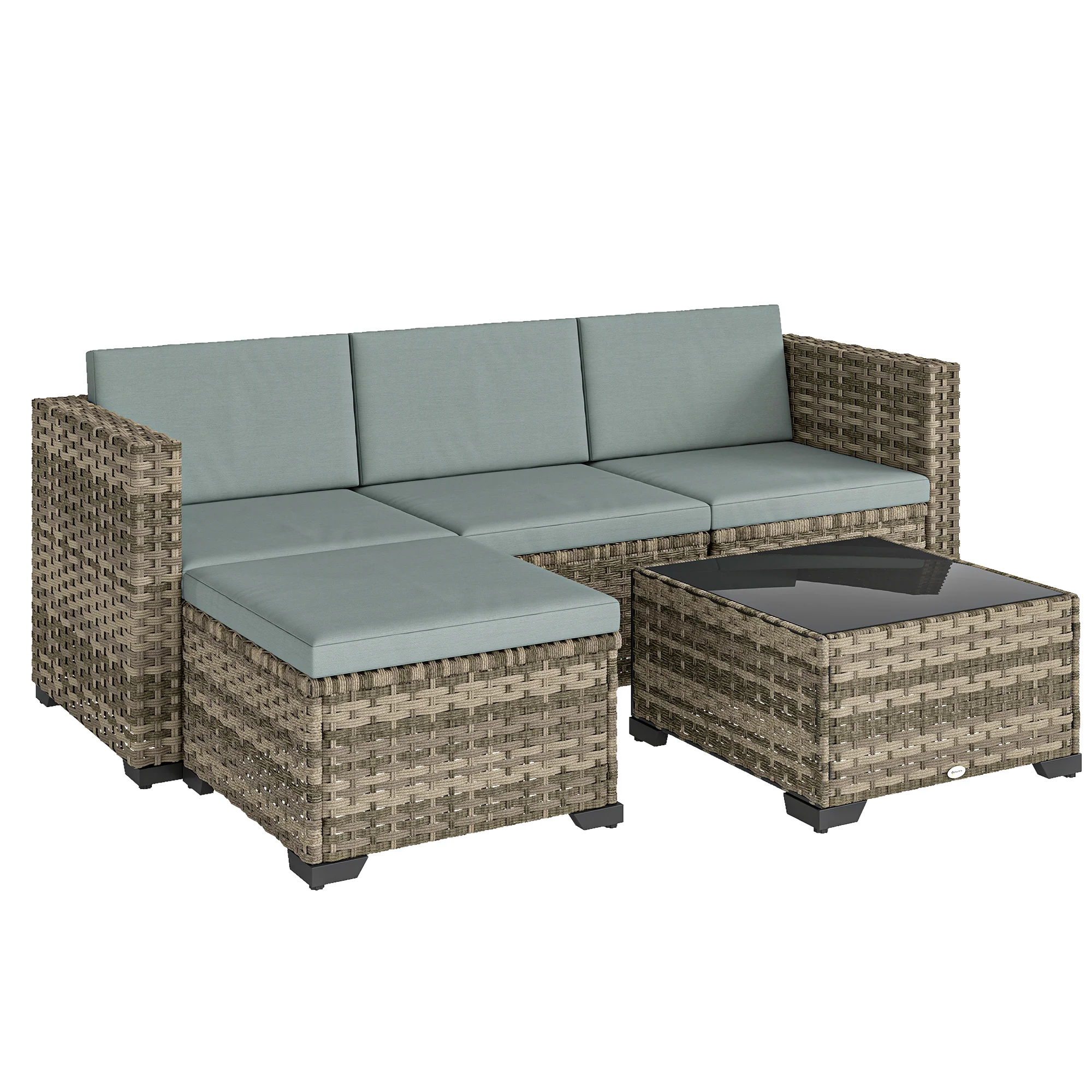 Outsunny Conjunto Muebles Jardín Exterior De Ratán 5 Piezas Cojines Gris Claro