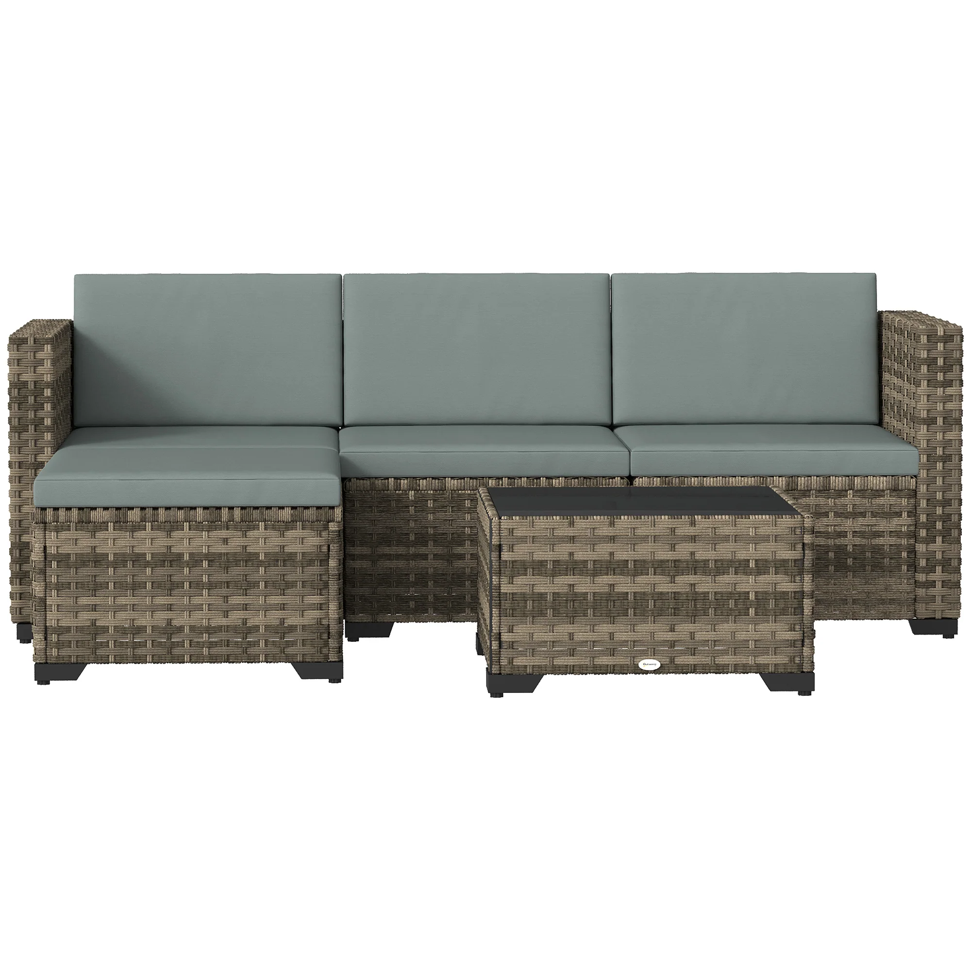 Outsunny Conjunto Muebles Jardín Exterior De Ratán 5 Piezas Cojines Gris Claro - Image 4