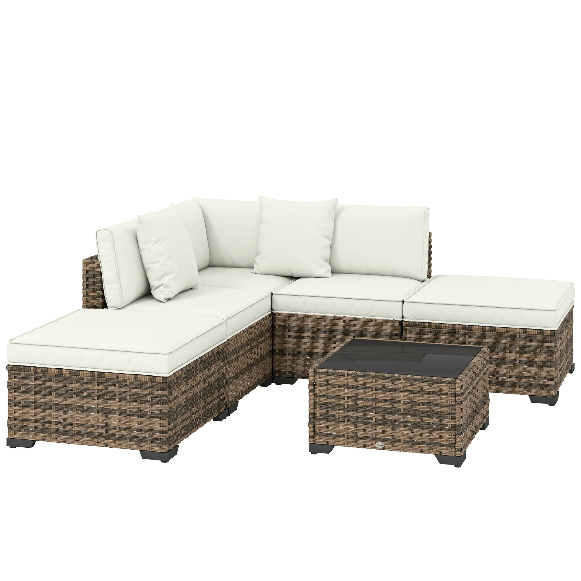 Outsunny Conjunto Muebles Jardín Exterior De Ratán 6 Piezas Cojines Amarillo