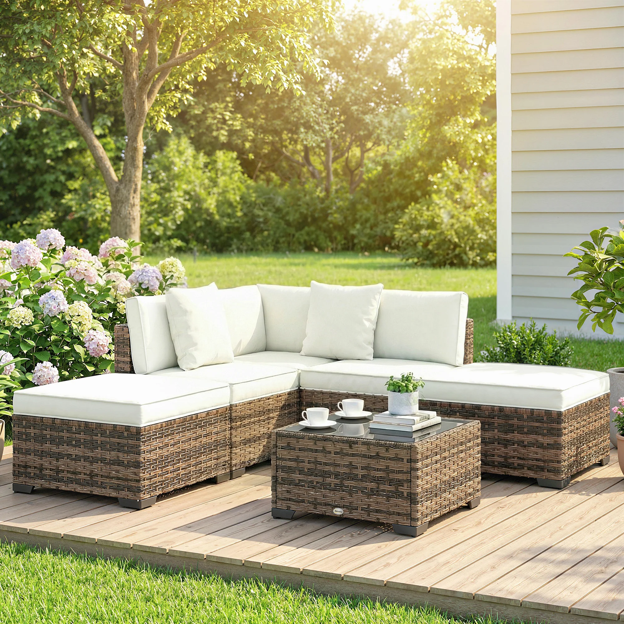Outsunny Conjunto Muebles Jardín Exterior De Ratán 6 Piezas Cojines Amarillo - Image 2