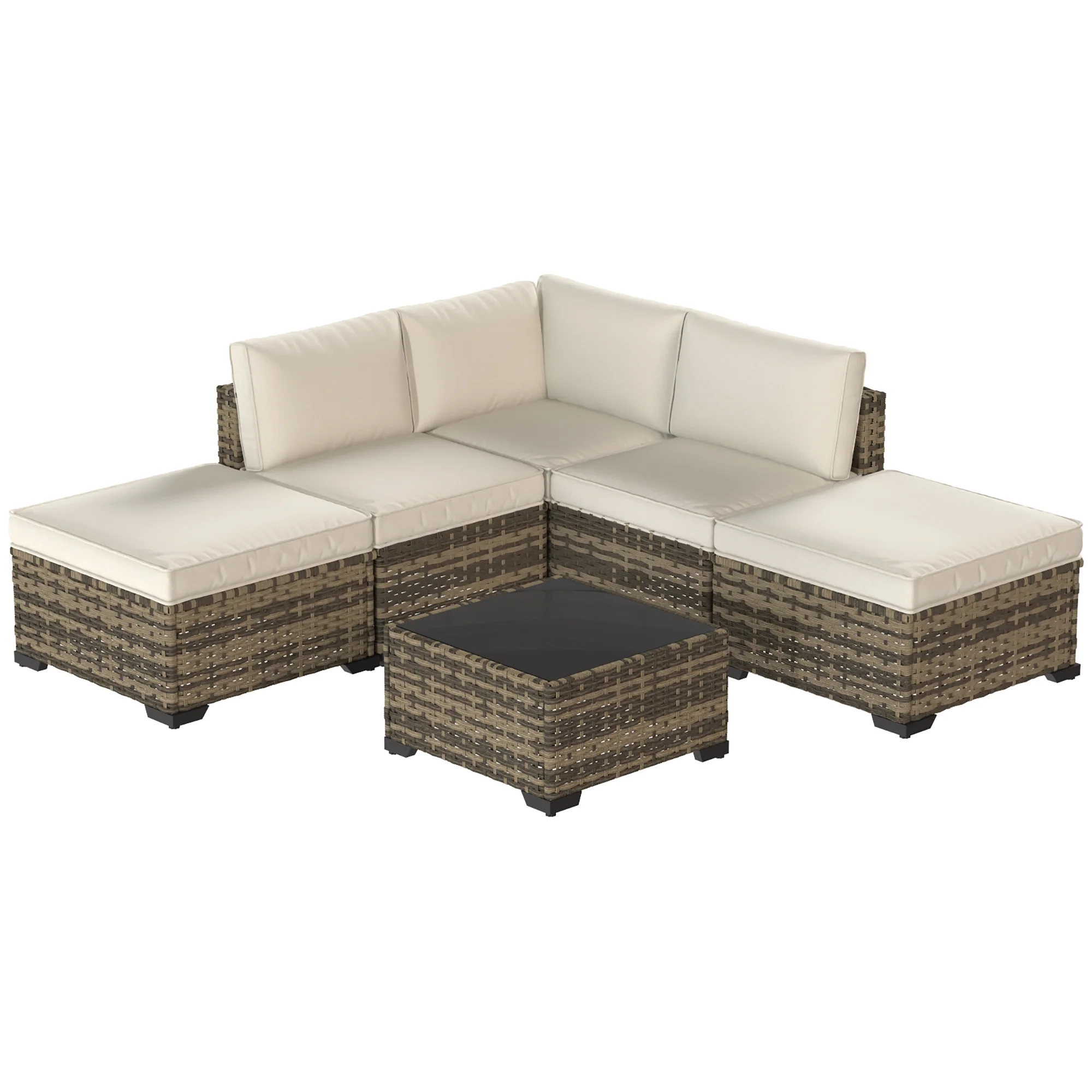 Outsunny Conjunto Muebles Jardín Exterior De Ratán 6 Piezas Cojines Amarillo - Image 4