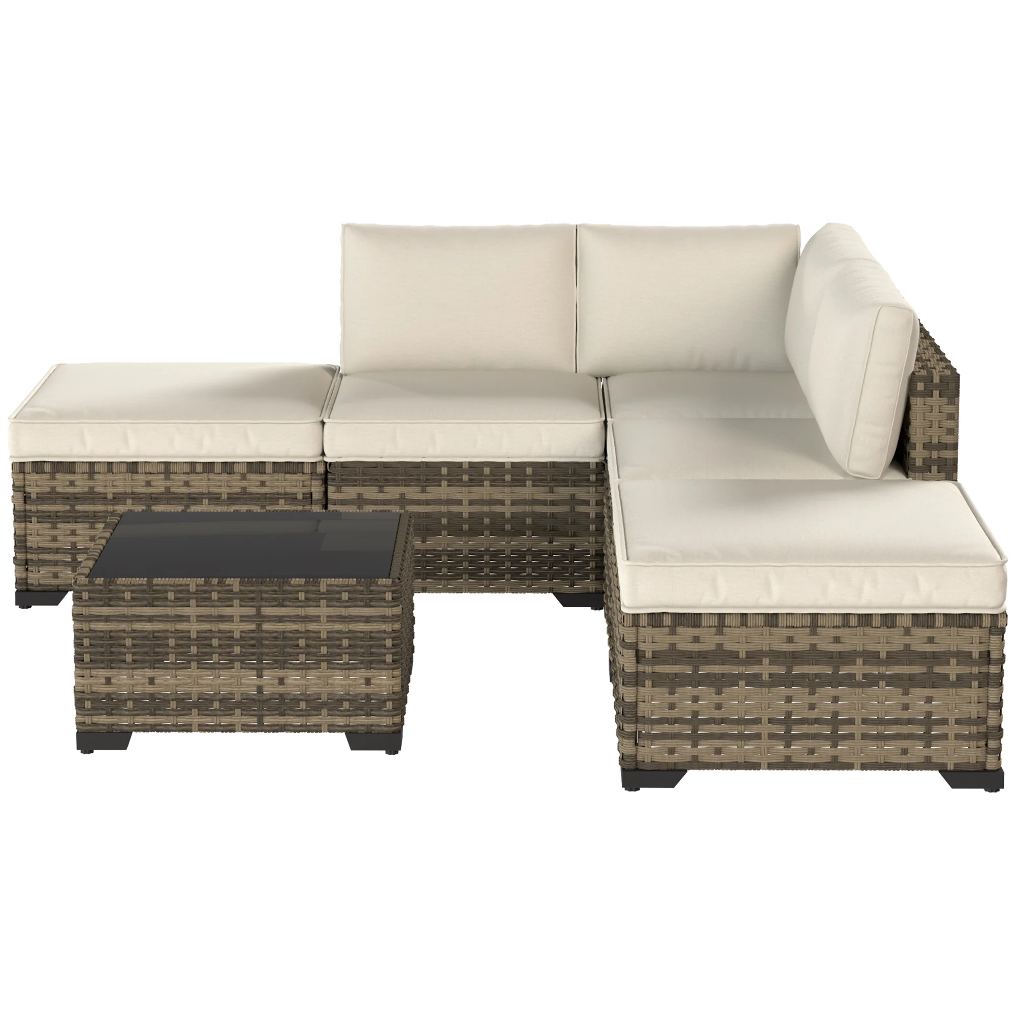 Outsunny Conjunto Muebles Jardín Exterior De Ratán 6 Piezas Cojines Amarillo - Image 5