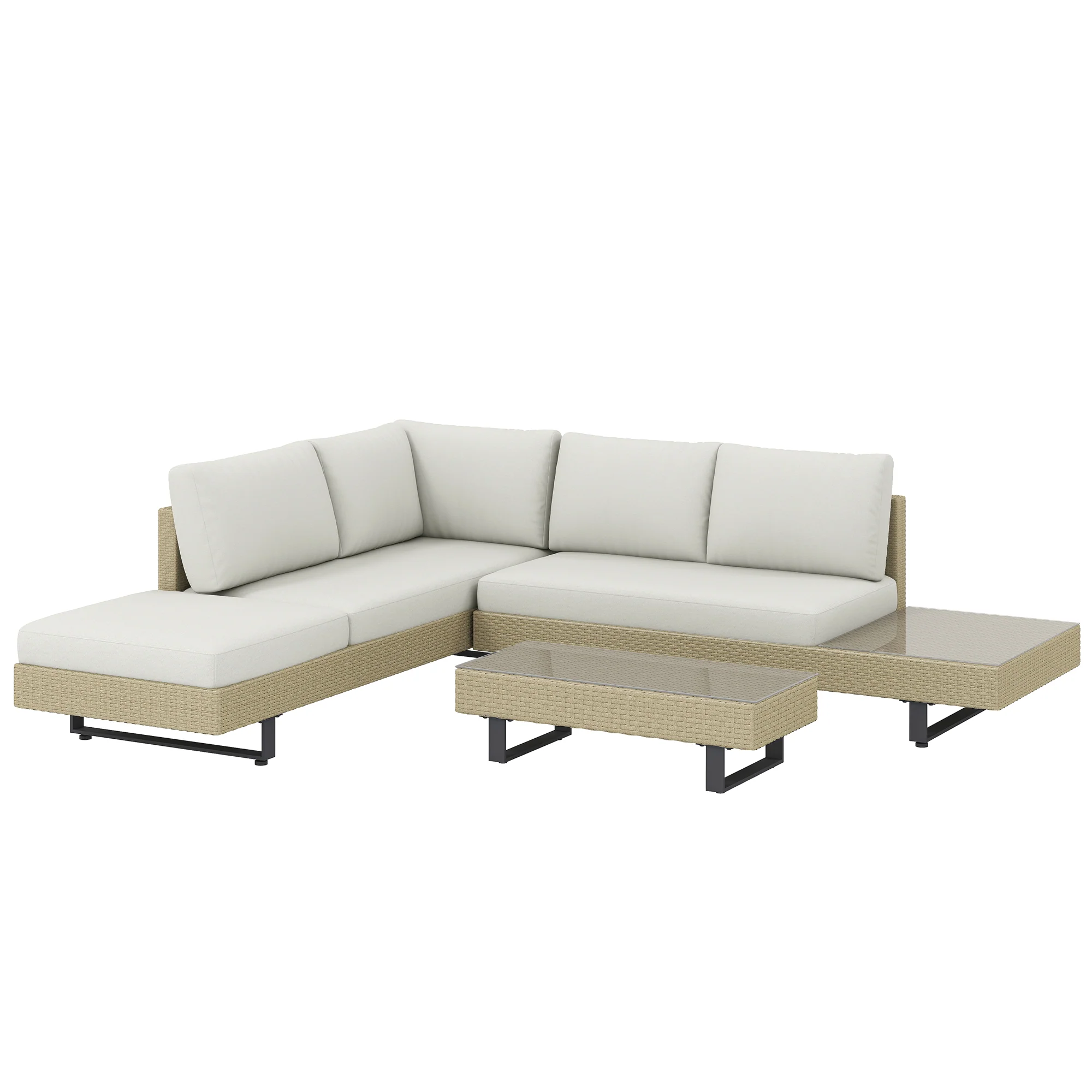 Outsunny Conjunto Muebles Jardín Exterior De Ratán De 3 Piezas Cojines Beige
