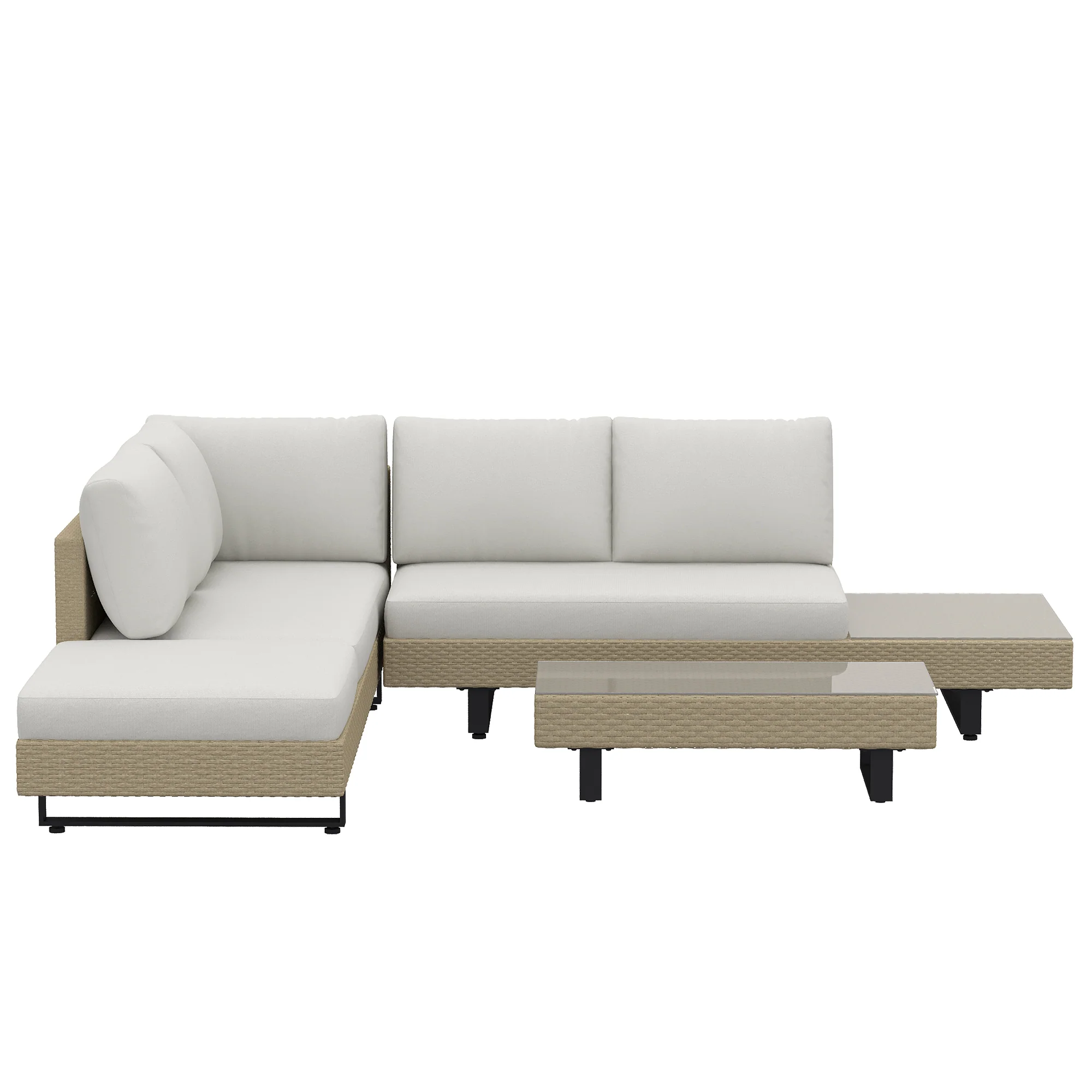Outsunny Conjunto Muebles Jardín Exterior De Ratán De 3 Piezas Cojines Beige - Image 4