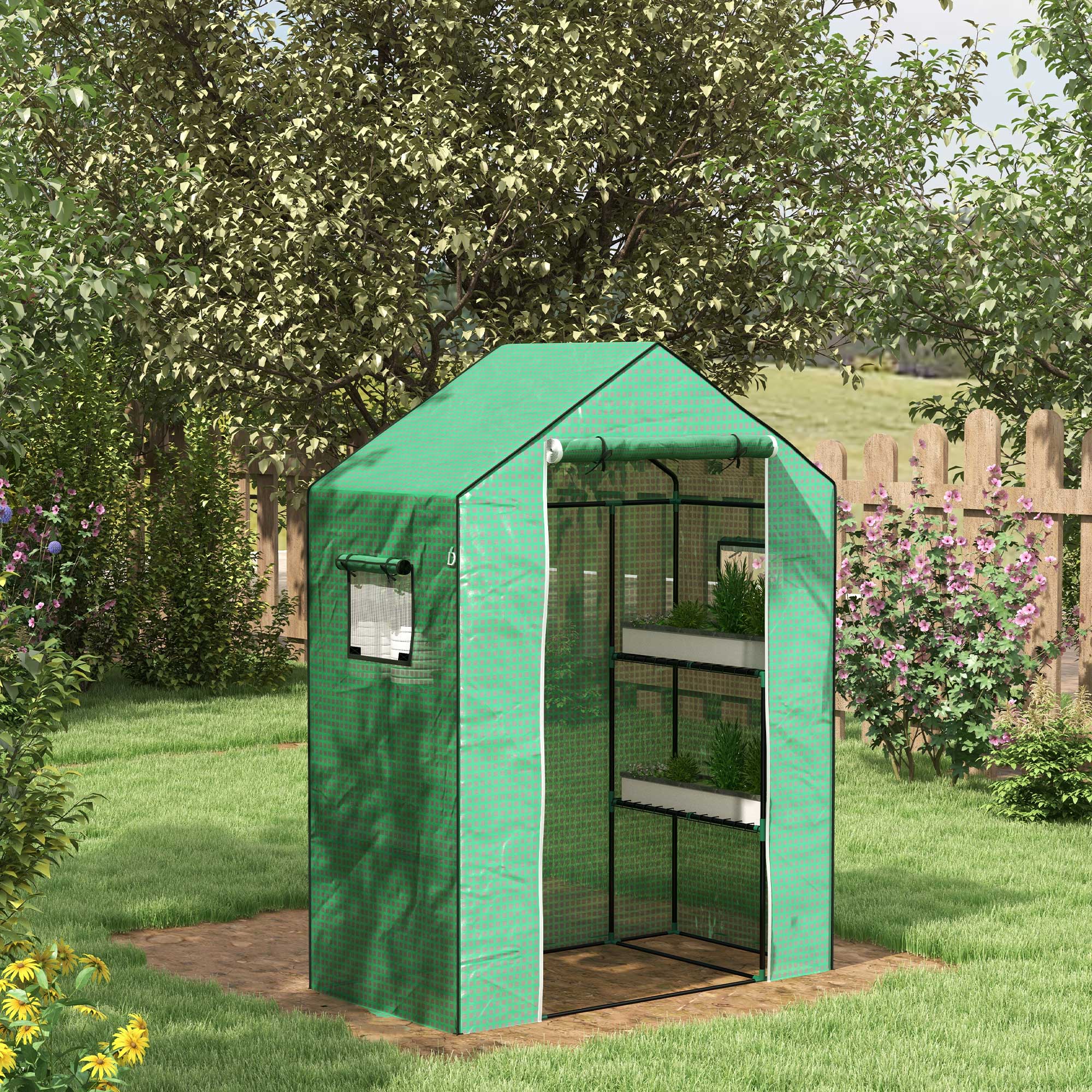 Outsunny Cubierta De Invernadero 140x73x190 Cm Con Ventana Anti-uv Verde - Image 2